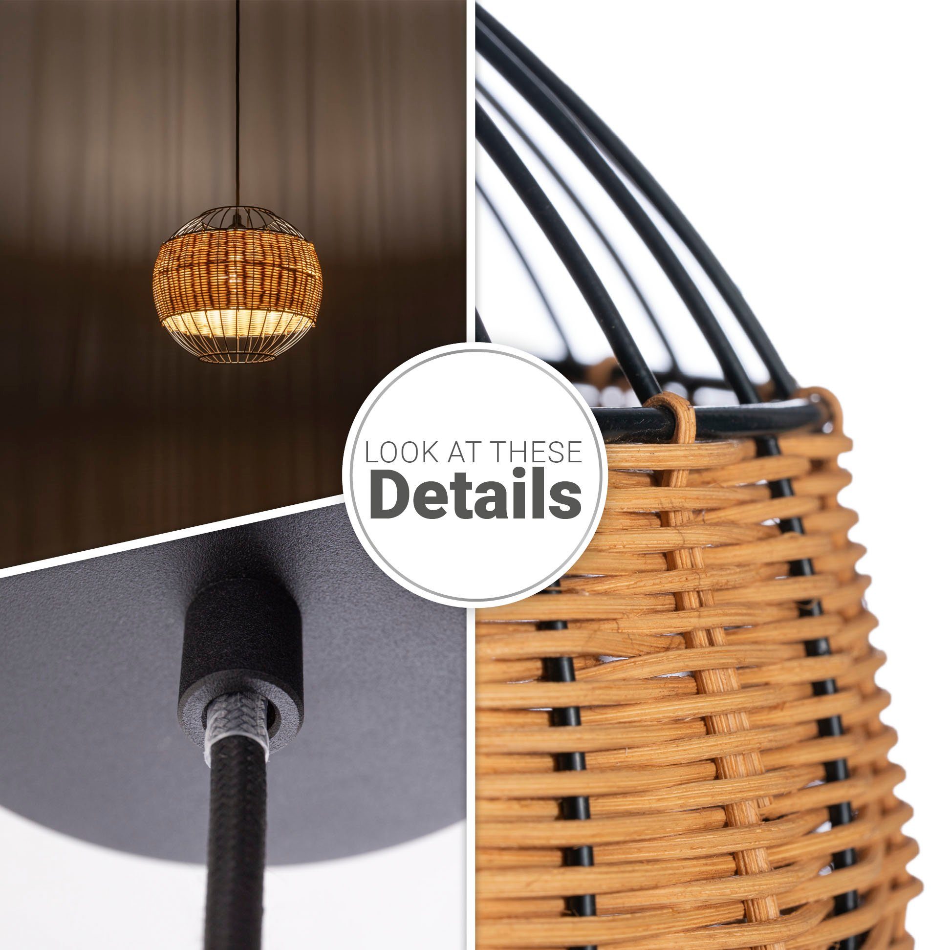 Paco Home Hanglamp PUGLO Rattan pendellamp mand lamp LED rond eettafel lamp E27 Boho