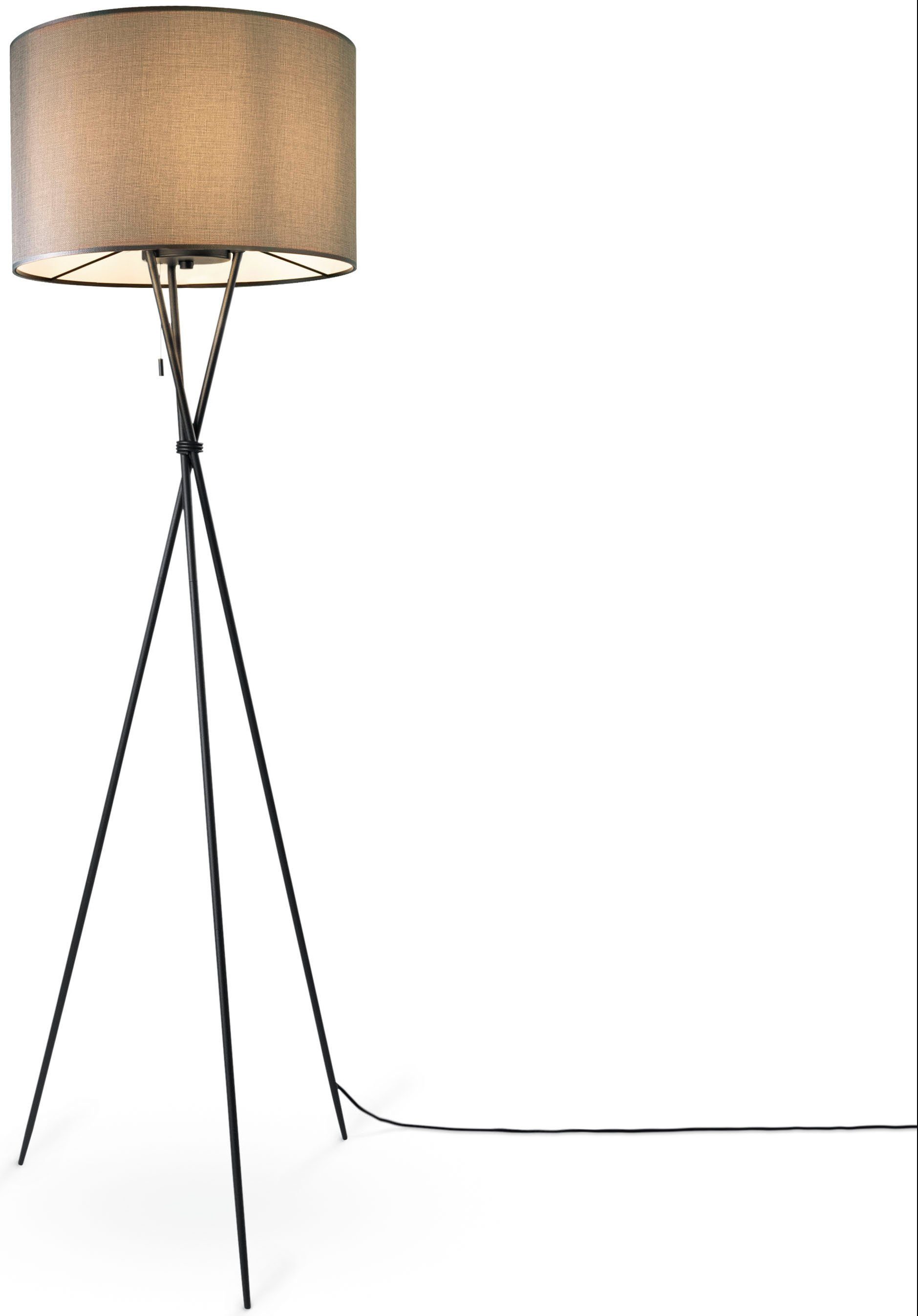 Paco Home Staande lamp KATE CANVAS UNI COLOR Woonkamer driepoot stoffen lampenkap vloerlamp textiel kap E27