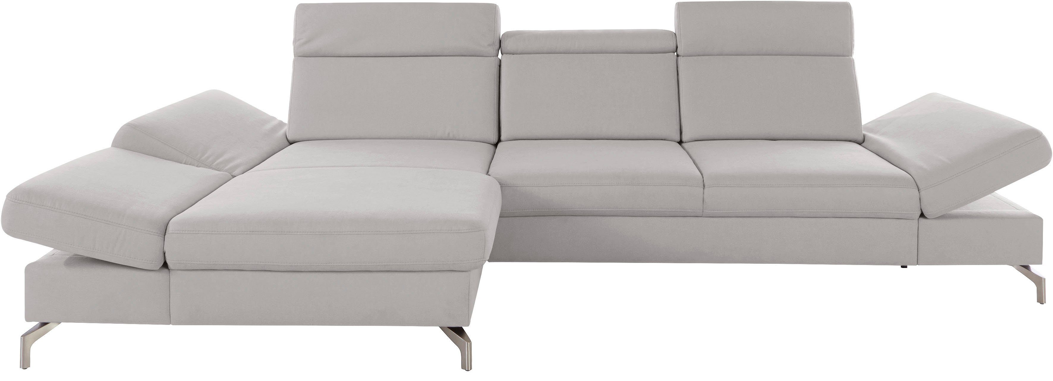 sit&more Hoekbank Brisbane L-vorm Poothoogte 12 cm, inclusief verstelbare zitdiepte, armleuningen en hoofdeind
