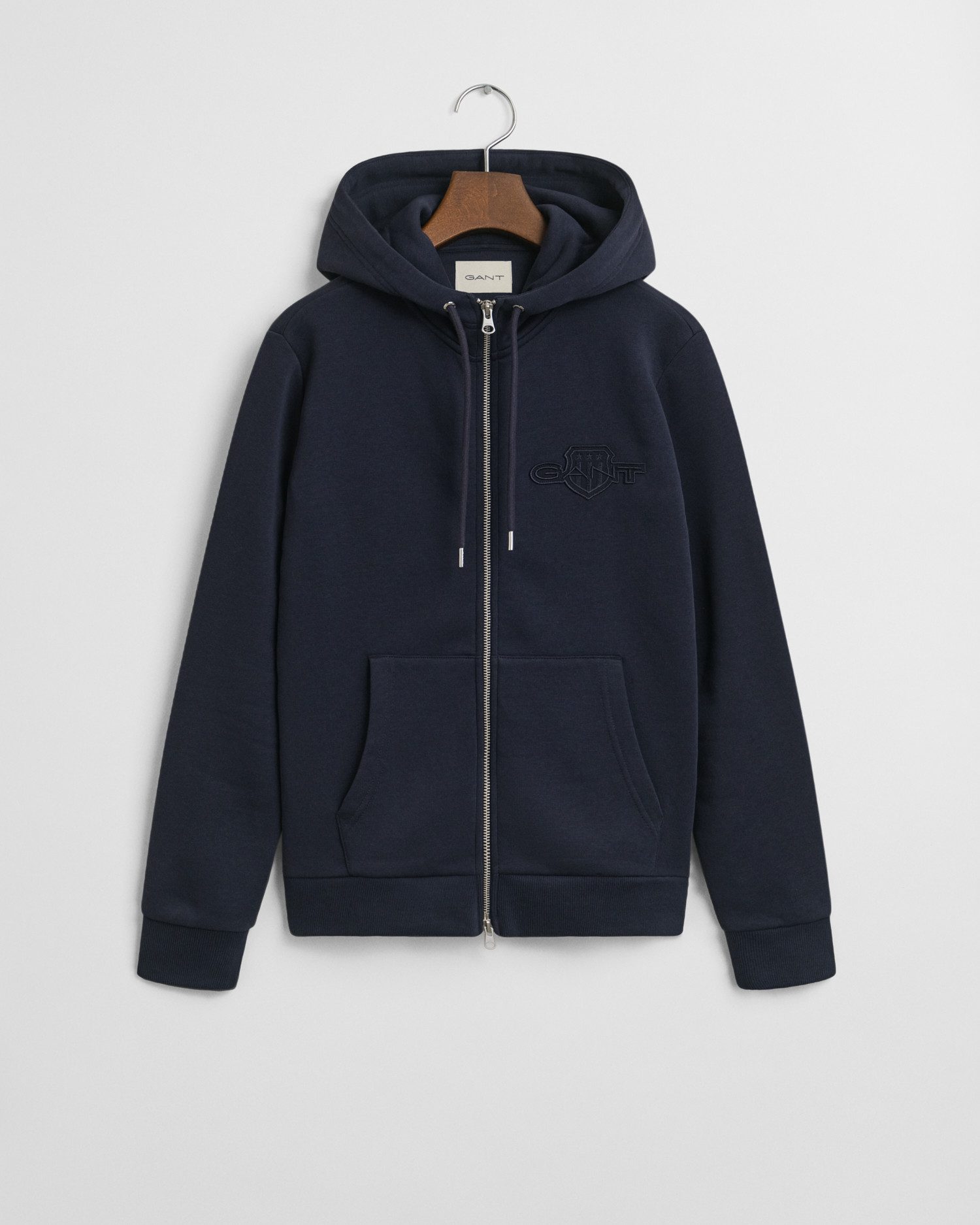 Gant Capuchonsweatvest REG TONAL SHIELD ZIP HOODIE Merkborduurwerk, capuchon, ribboorden