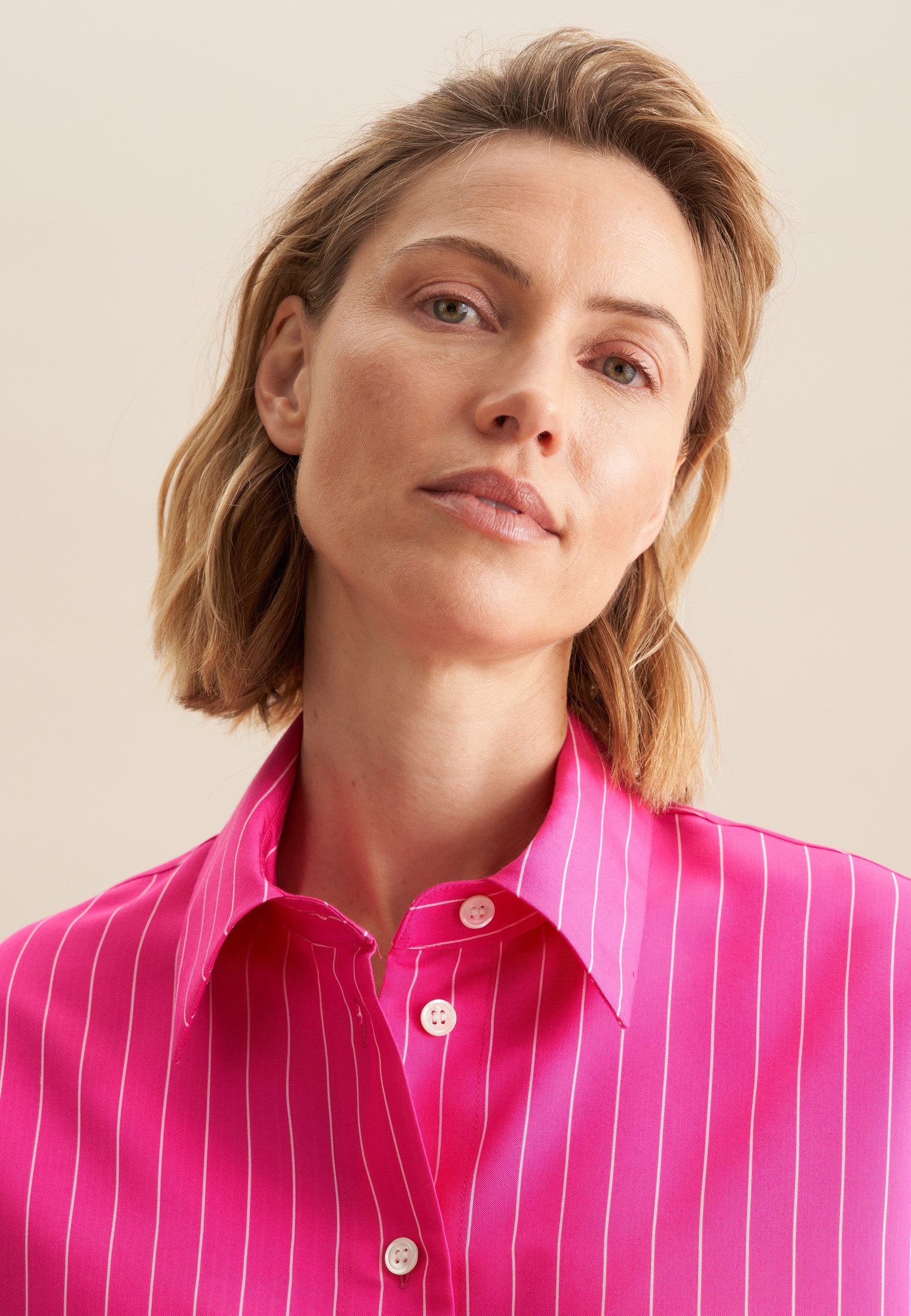 seidensticker Lange blouse Zwarte roos Lange mouwen kraag strepen