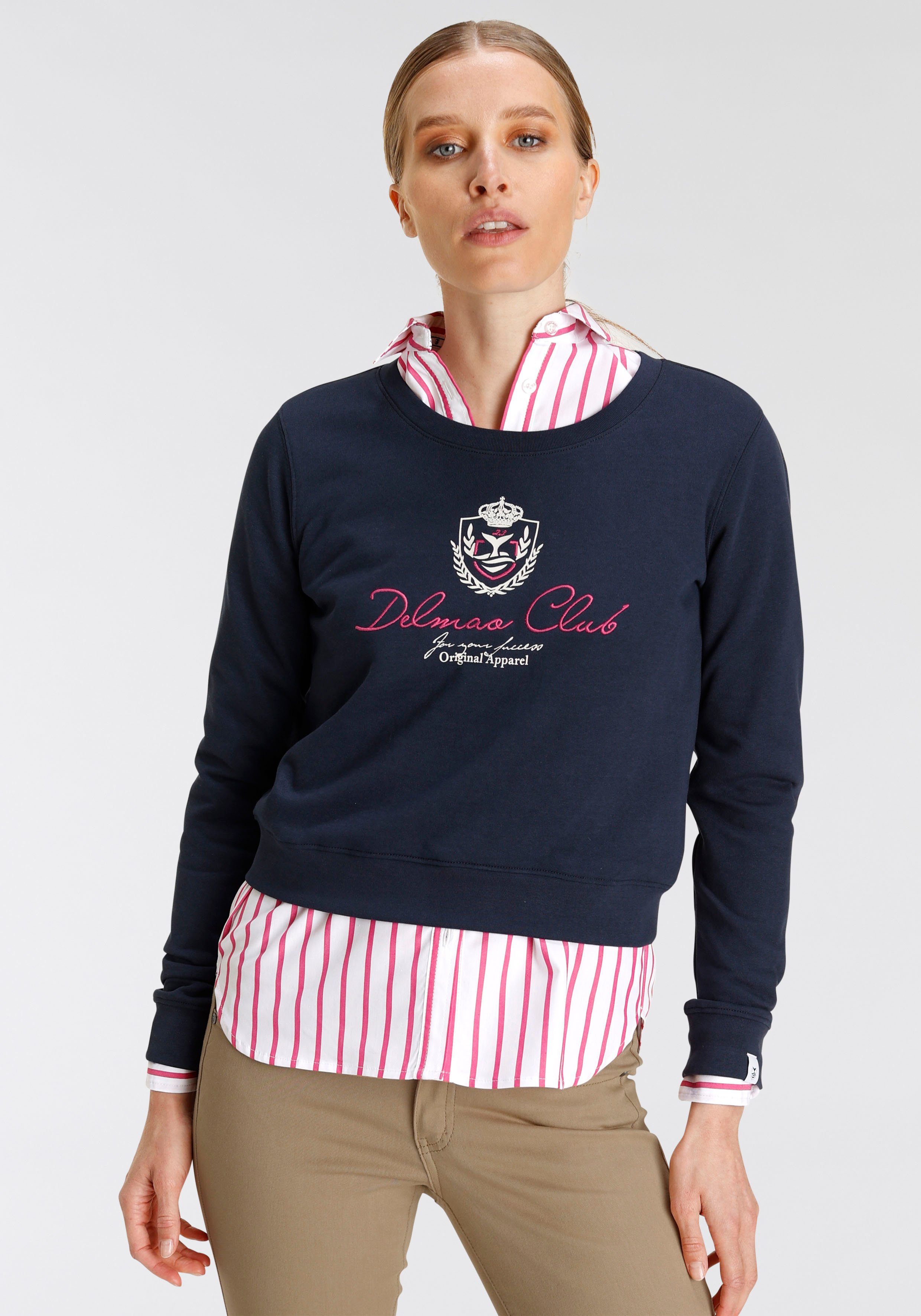 DELMAO Sweatshirt in verkorte lengte met elegant borduursel - nieuw merk!