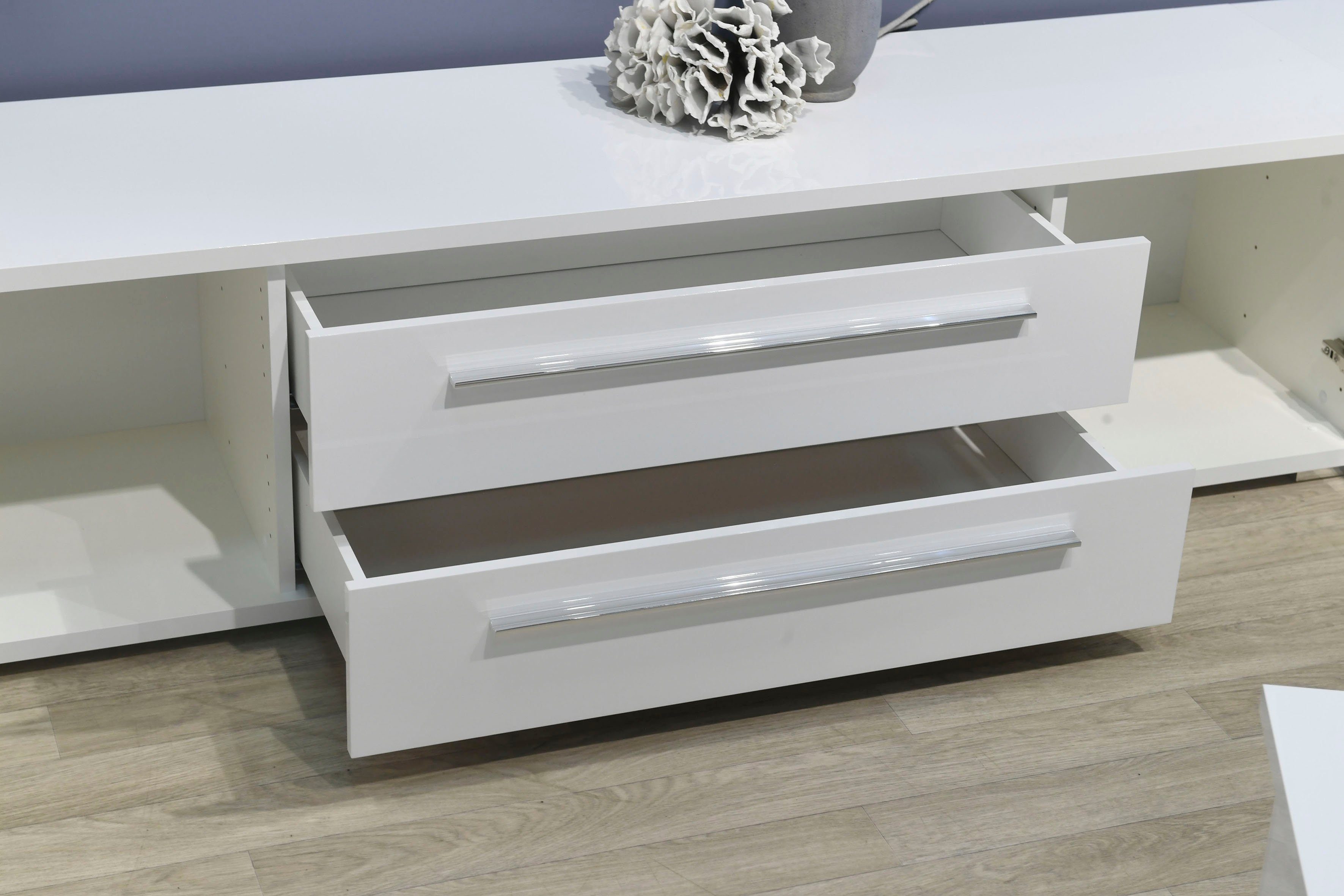 Places of Style Tv-meubel Piano TV-kast in breedte 165 of 180 cm met soft-close functie Hoogglans UV-gelakt, Br 180 cm met verschillende deur- en ladeafmetingen