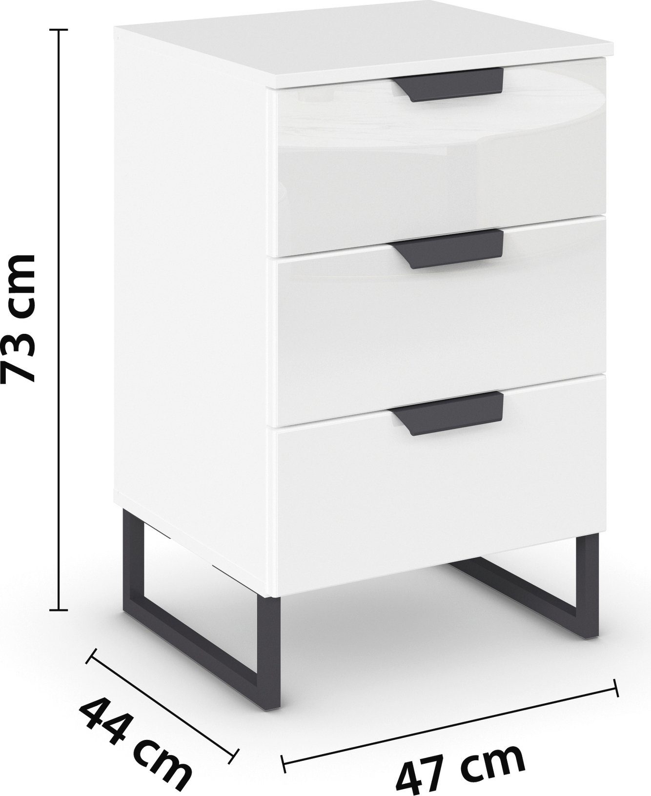 rauch Nachtkastje Modern by Aditio met glazen front en beugelpoot, 3 laden met soft-closefunctie