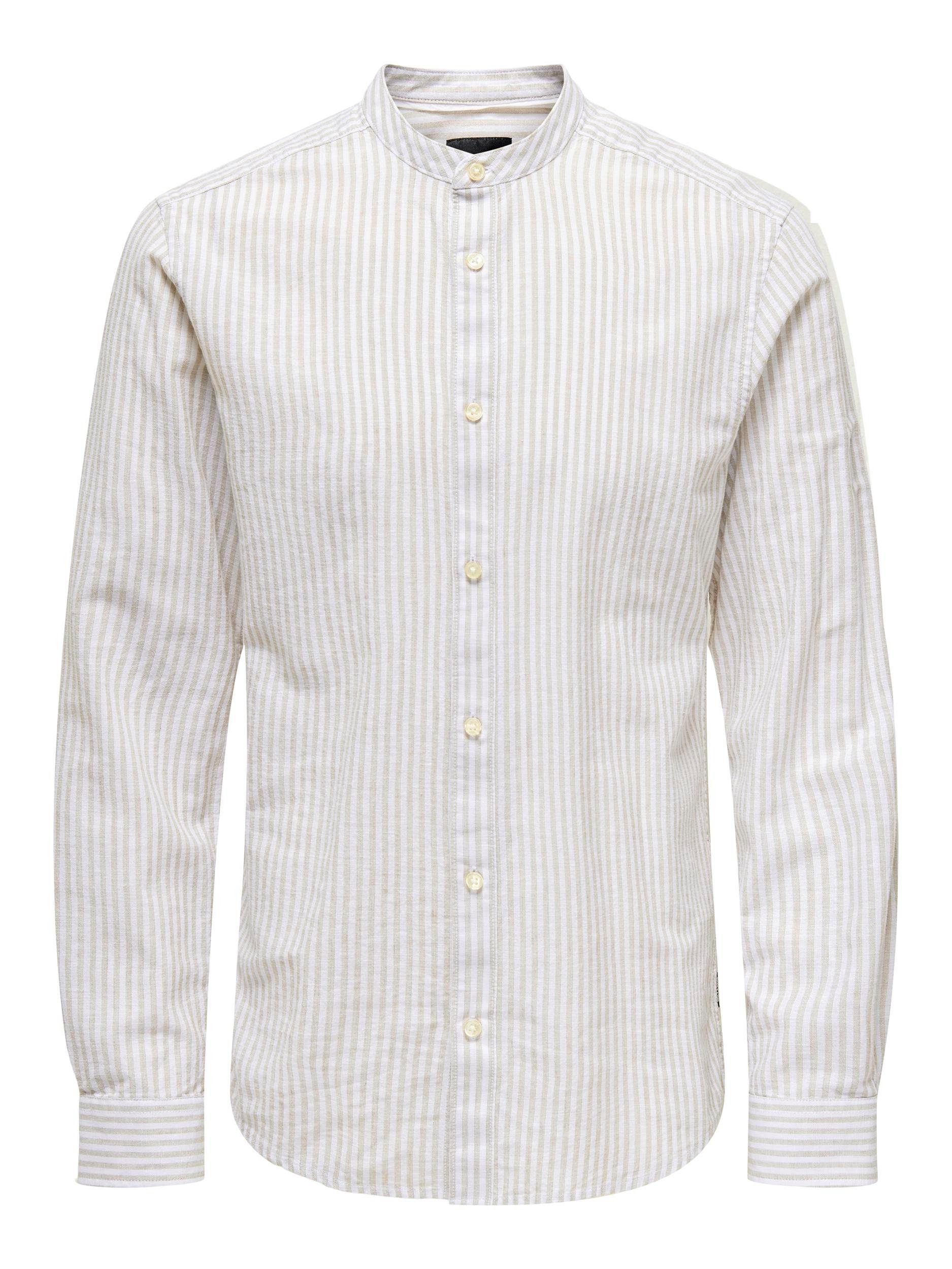 ONLY & SONS Overhemd met lange mouwen ONSCAIDEN LS MAO STRIPE LINEN SHIRT NOOS