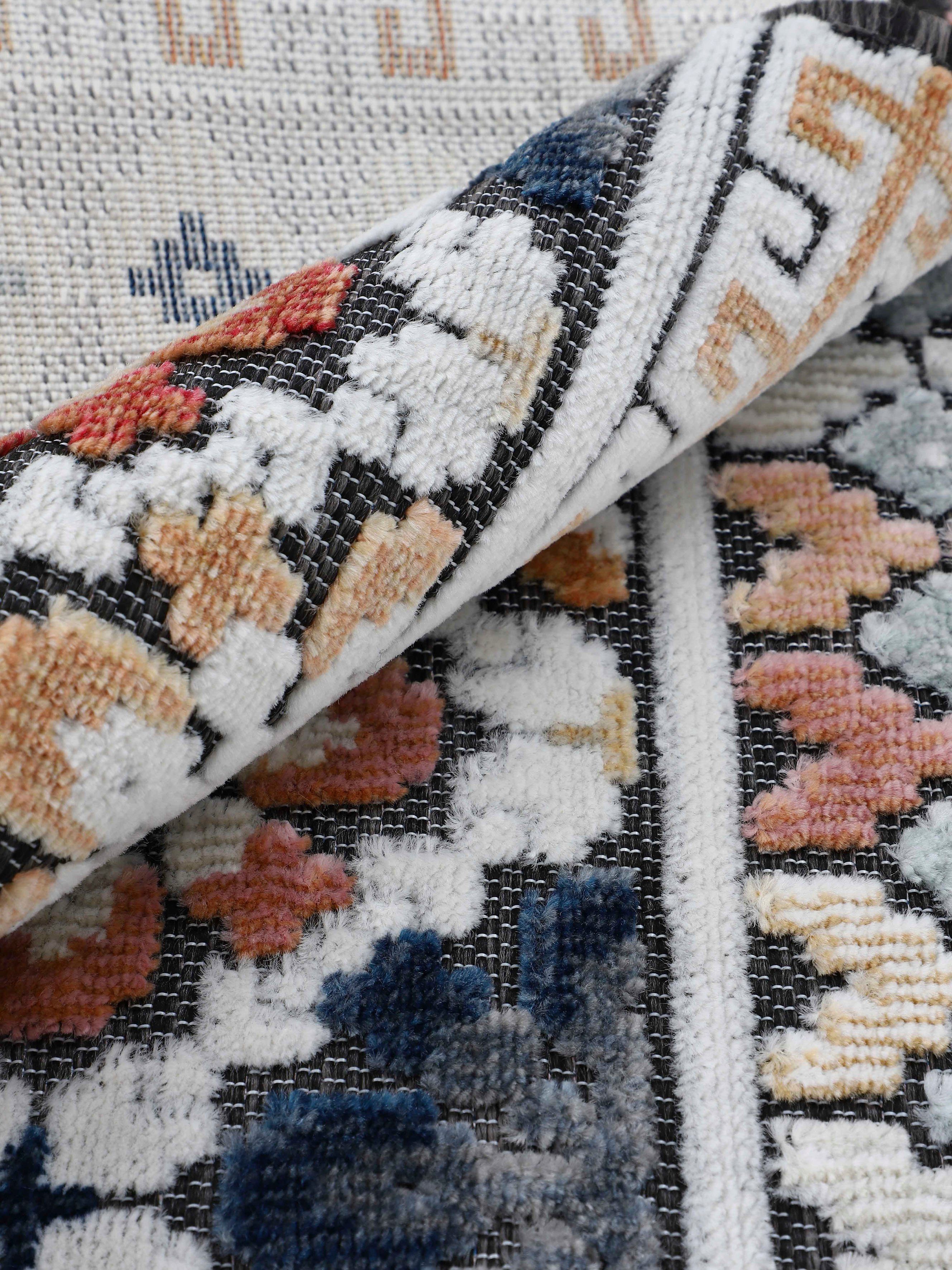 carpetfine Vloerkleed Deja 103 robust vlakweefsel, motief - florale palmbladeren, hoog-laag effect