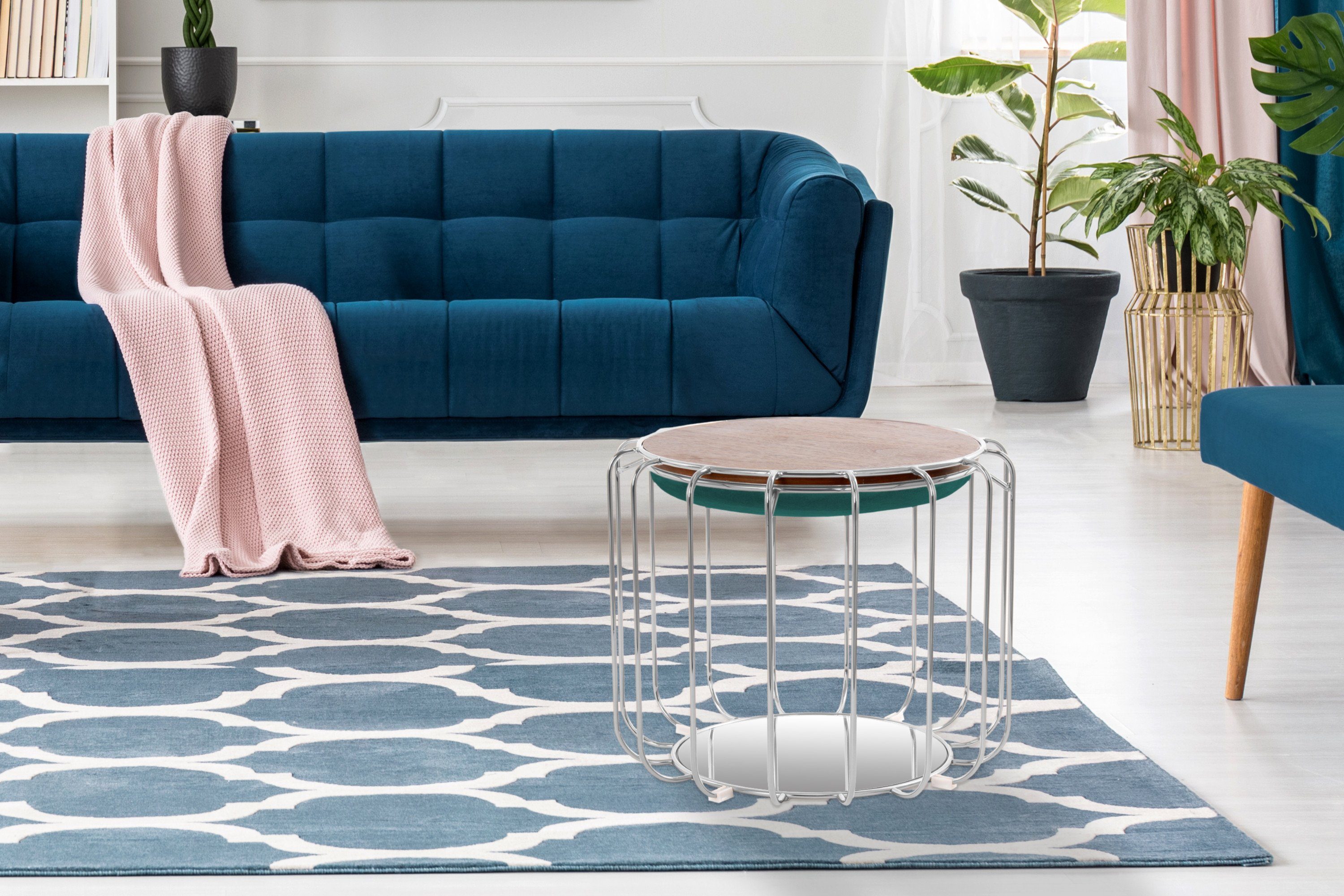 Kayoom Bijzettafel Pouf Comfortable 110, afneembare en omkeerbare bovenkant praktisch om te bouwen tot tafel of voetenbank/poef, met spiegelglas (1 stuk)