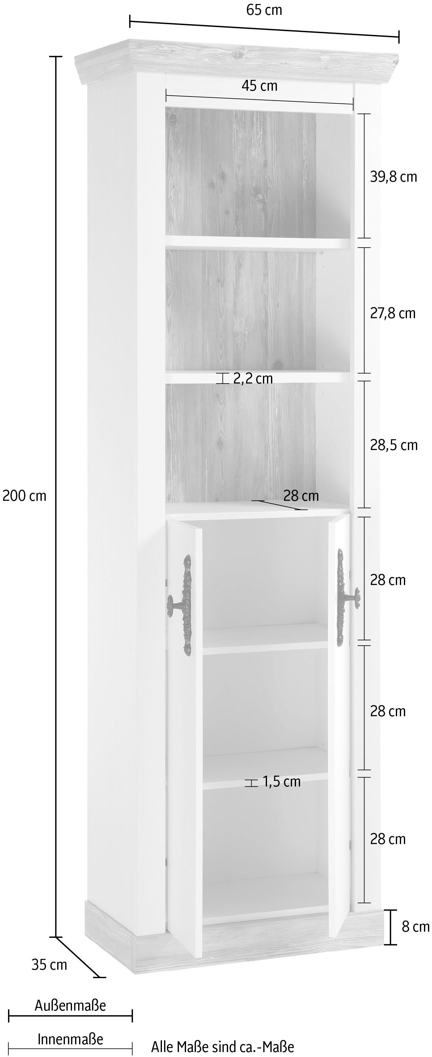 Home affaire Hoge kast Florenz, Badschrank im Landhausstil, Schrank mit Metallgriffen