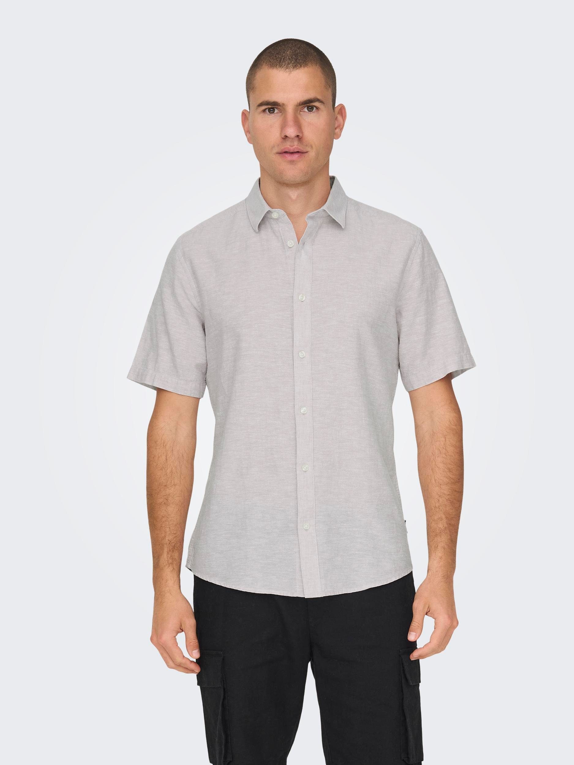ONLY & SONS Overhemd met korte mouwen ONSCAIDEN SS SOLID LINEN SHIRT NOOS