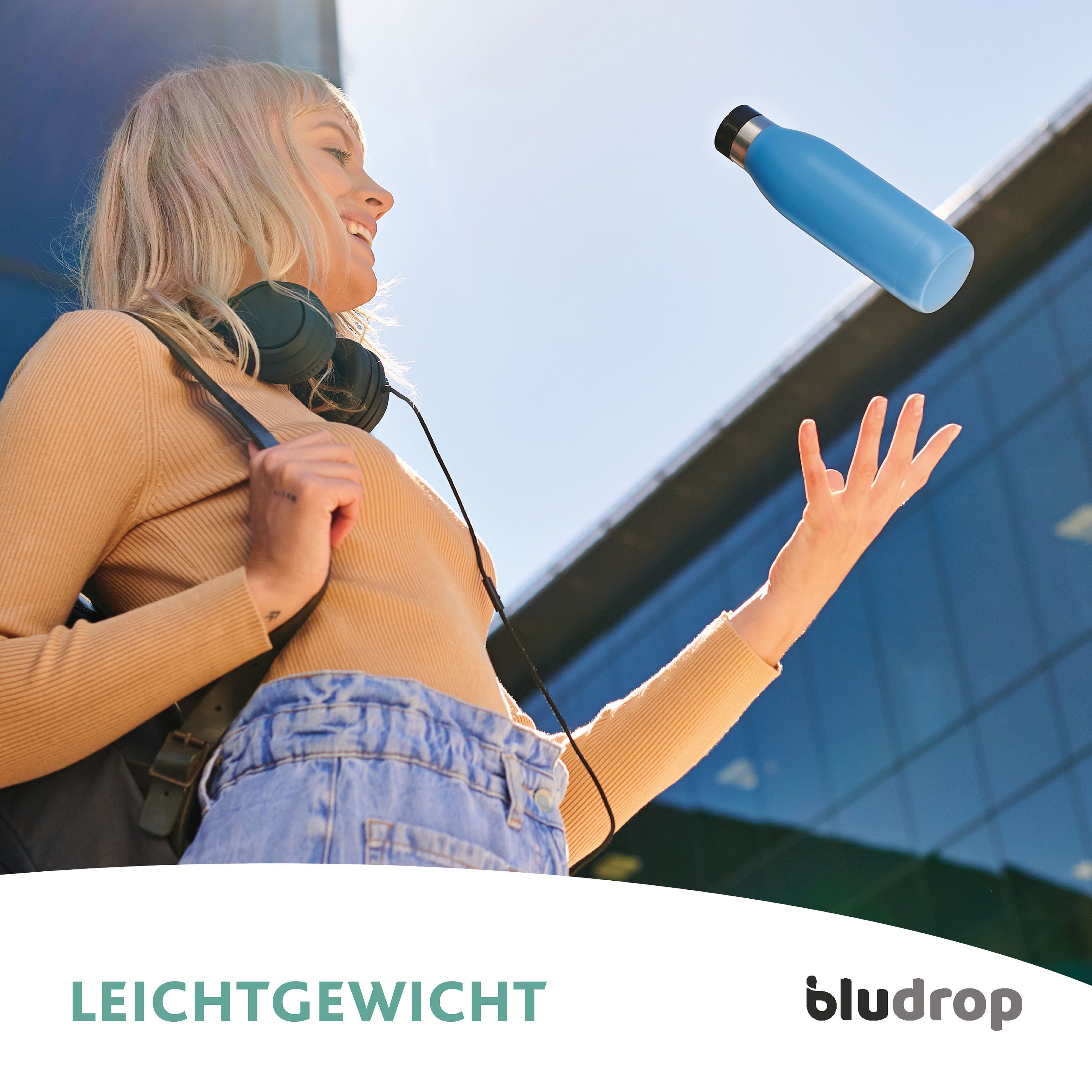 Emsa Drinkfles Bludrop Sleeve Roestvrij staal/siliconen, quick-press, 12u warm/24u koel (1-delig)