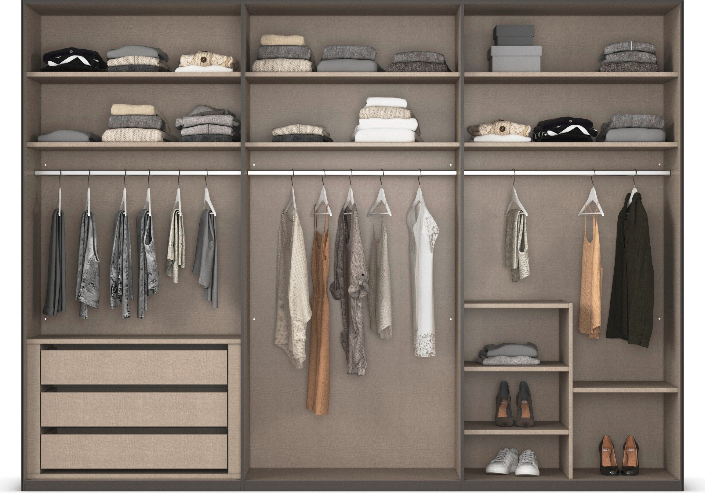 rauch Schuifdeurkast Kledingkast Kast Garderobe Slaapkamerkast LUMIS met glazen deuren van transparant grijs glas made in germany