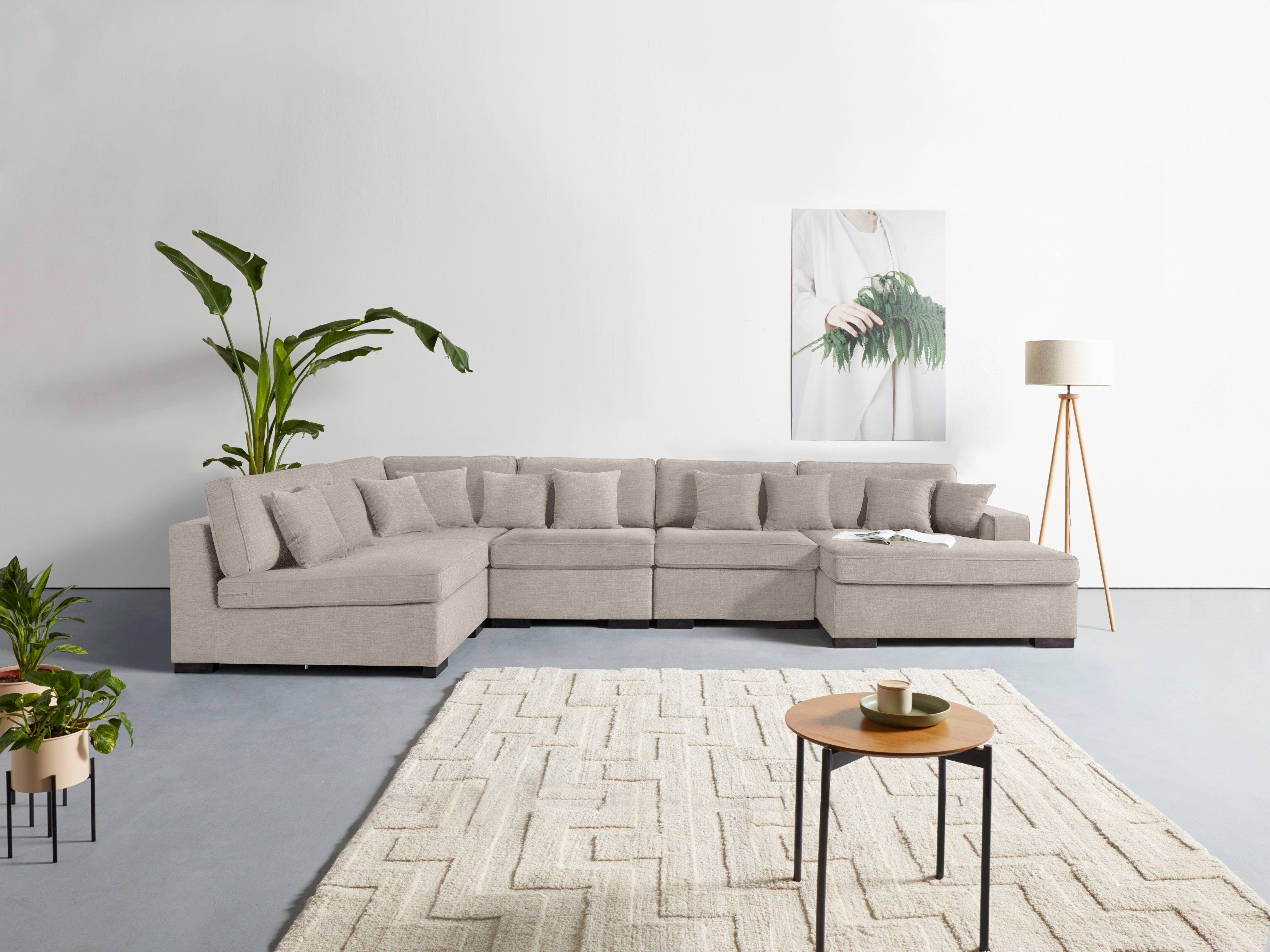 Guido Maria Kretschmer Home&Living Zithoek Skara U-vorm Loungebank met binnenveringsinterieur, in vele overtrekkwaliteiten beige, zithoeken, Ottomane
