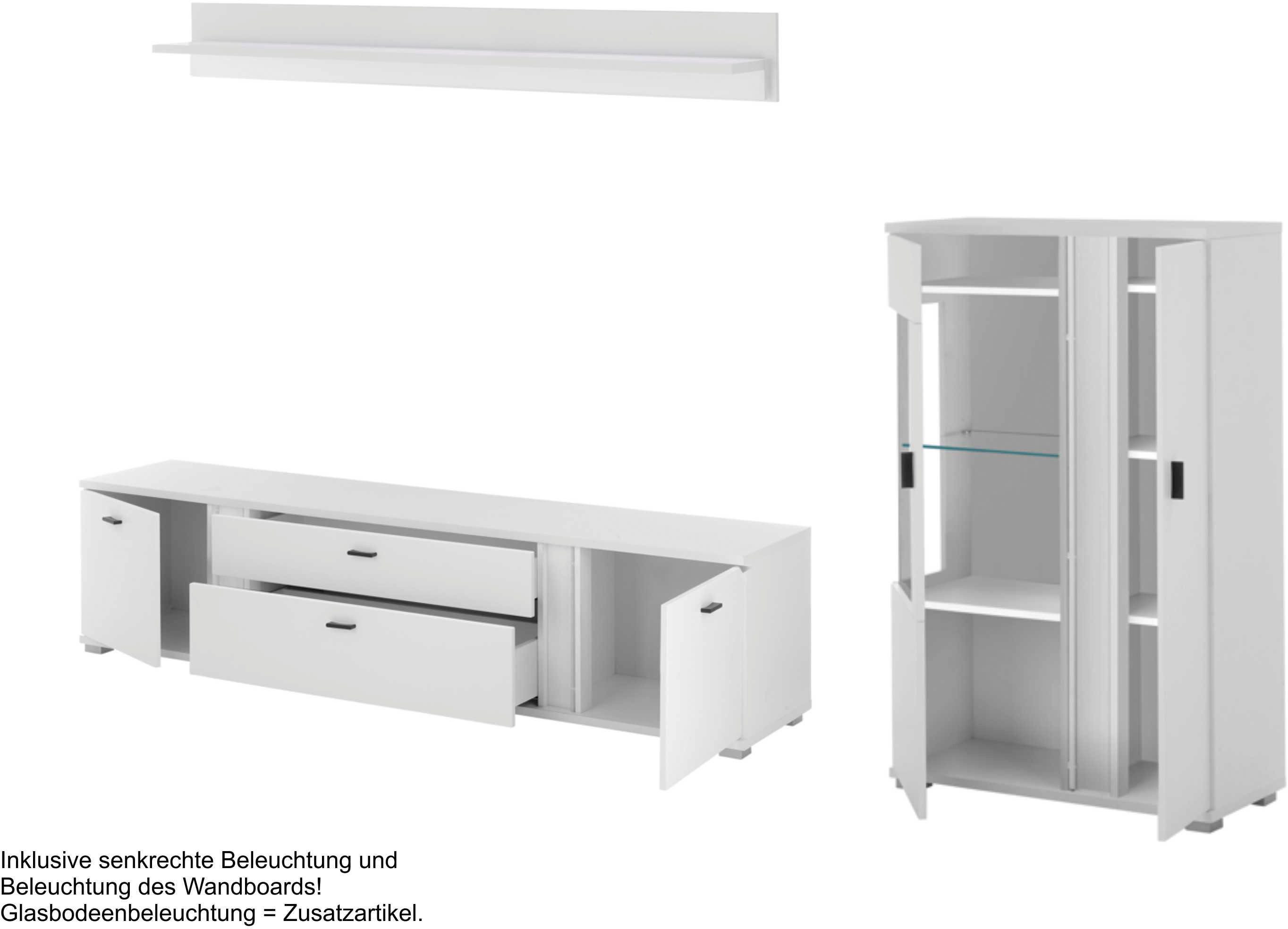 INOSIGN Wandmeubel Long Island in moderne trendkleur, inclusief verticale verlichting, breedte 290 cm (set, 3-delig)
