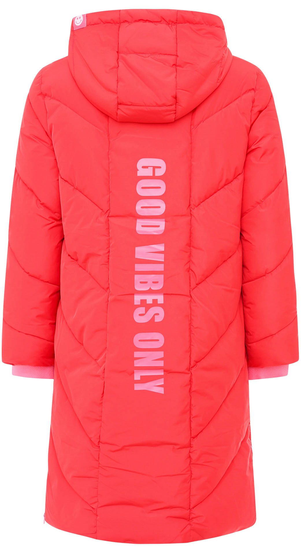 Zwillingsherz Gewatteerde jas Good Vibes Only met capuchon, rugprint en bedrukt trekkoord