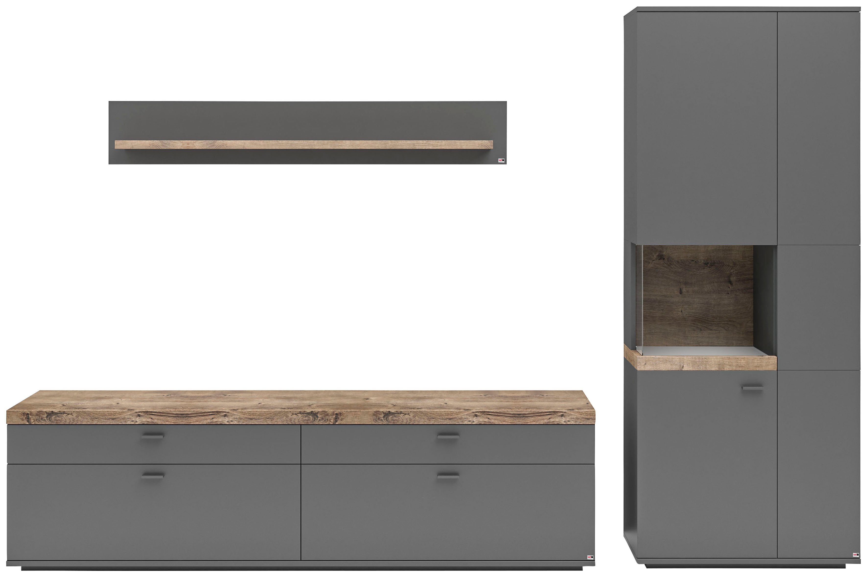 set one by Musterring Wandmeubel Lancaster 3-delig met fronten in wit of grijs, breedte ca. 300 cm tv-wandmeubels grijs