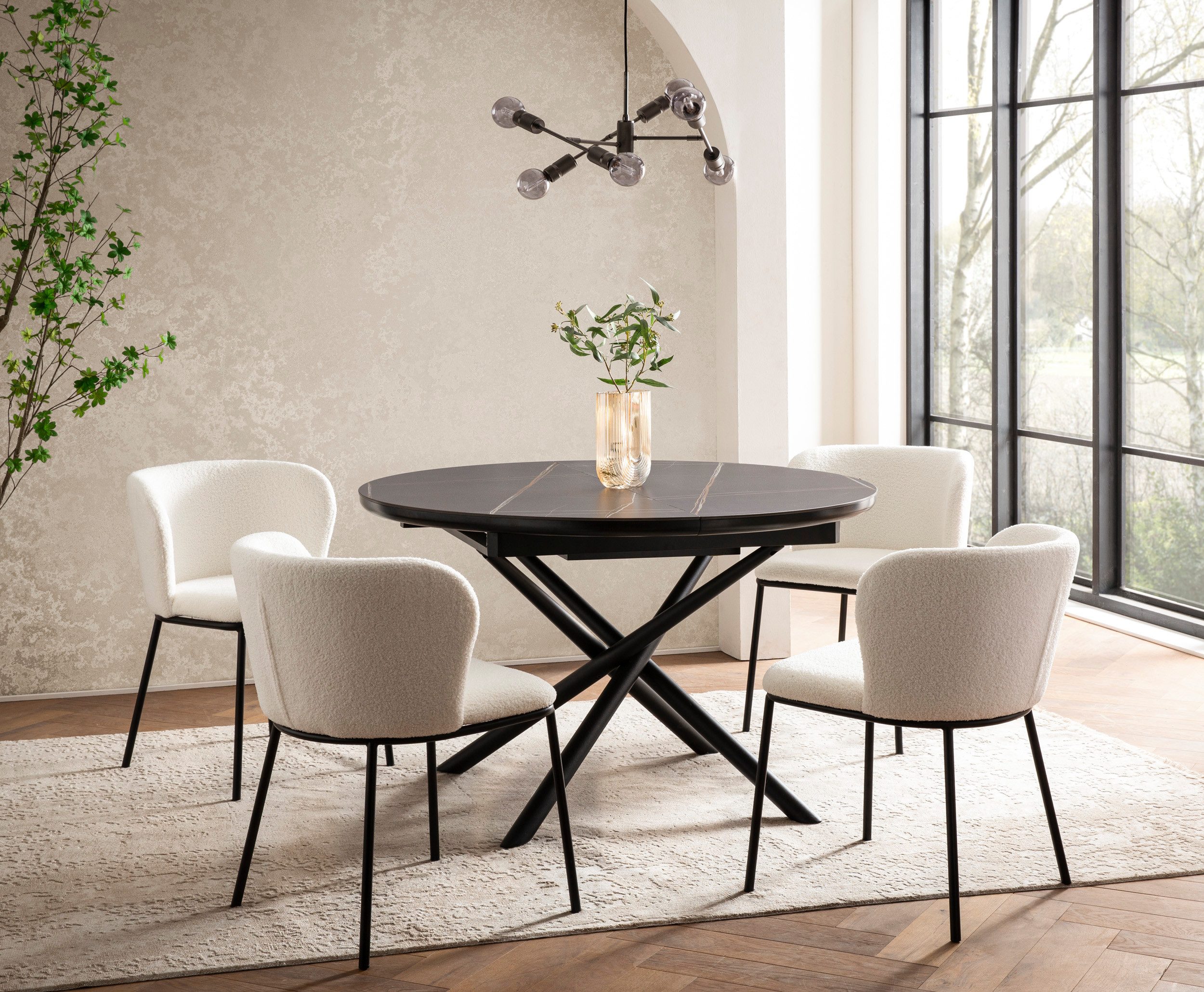 SalesFever Eettafel Stuttgart rond, keramiek, uitschuifbaar van 120 - 160 cm