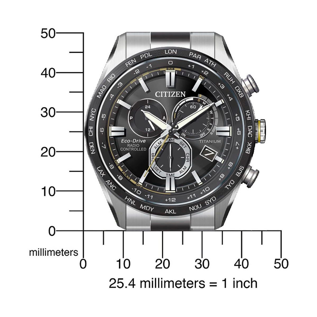 Citizen Radiografische chronograaf CB5945-85L Polshorloge, herenhorloge, solar, titanium, datum, stopwatchfunctie