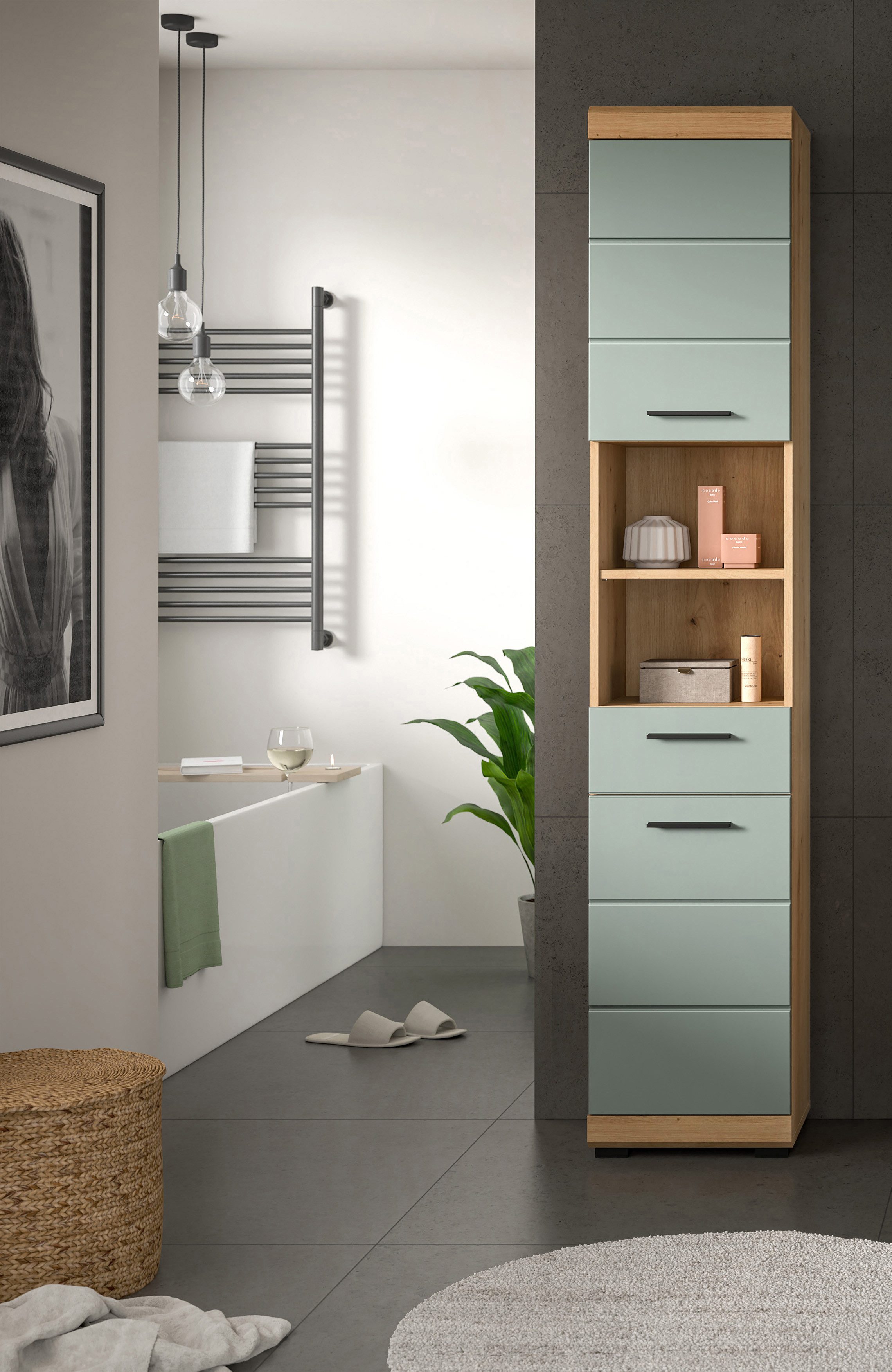 INOSIGN Hoge kast Siena, breedte 37 cm, 2 deuren, 1 lade, 2 open vakken, MDF-front in verschillende kleuren verkrijgbaar, badkamermeubels, badkamerkast, kast, badkamer (1 stuk)