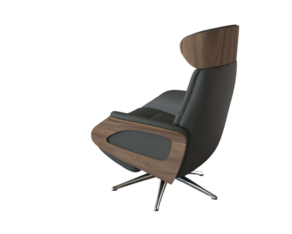 FLEXLUX Relaxfauteuil Clement praktische elektrische fauteuil Maat M, elektrische rug- en voetensteun, accu, armleuning Walnoot, aluminium voet