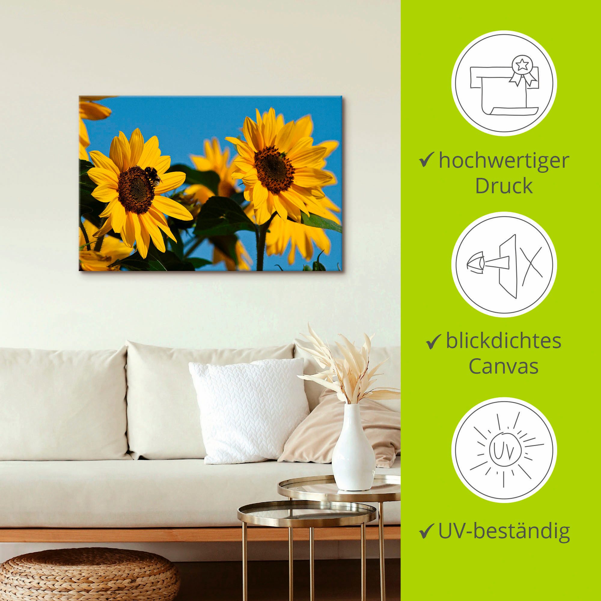 Artland Artprint op linnen Zonnebloemen gespannen op een spieraam