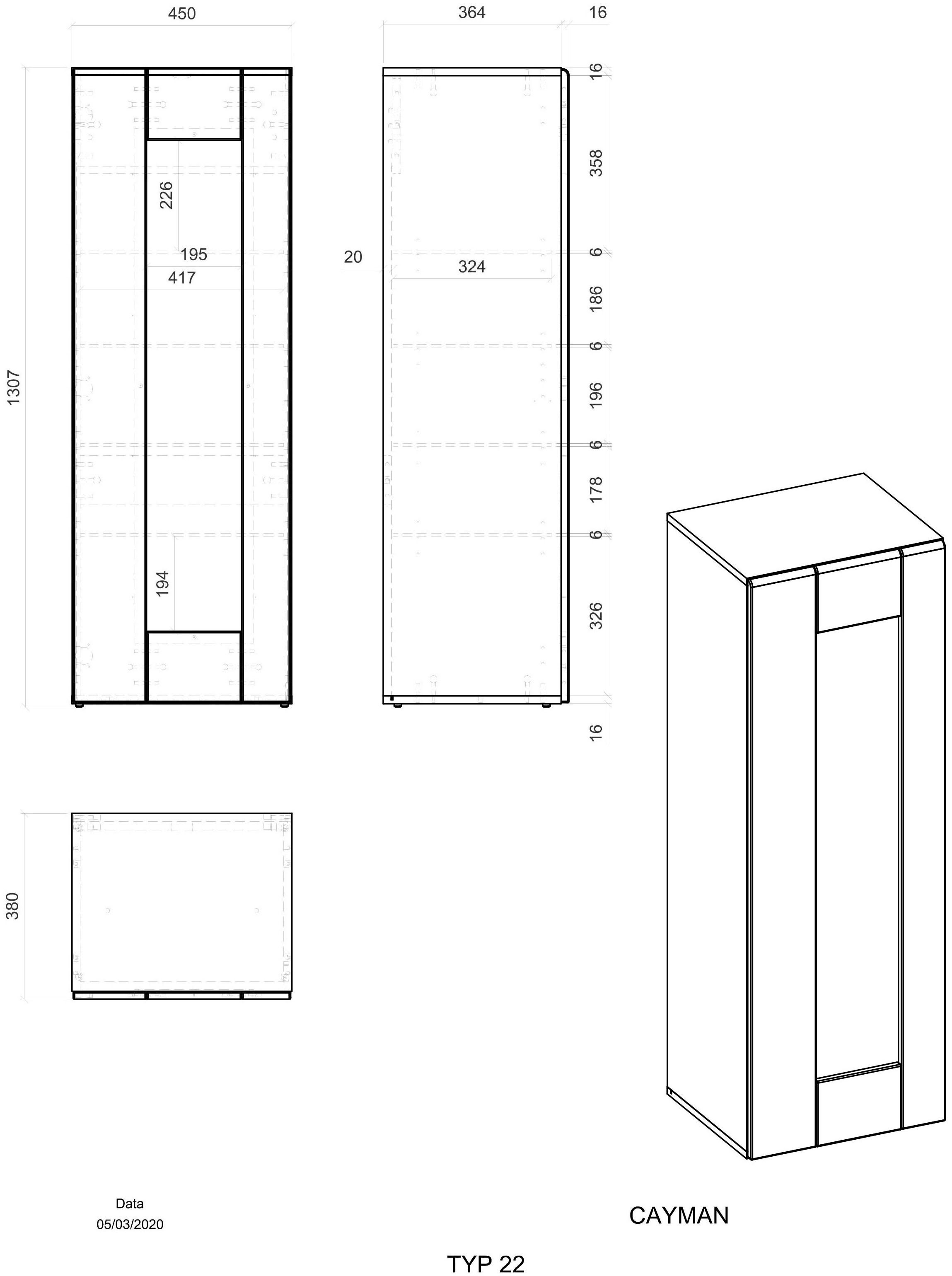 Places of Style Vitrinekast CAYMAN Hoogte ca. 131 cm