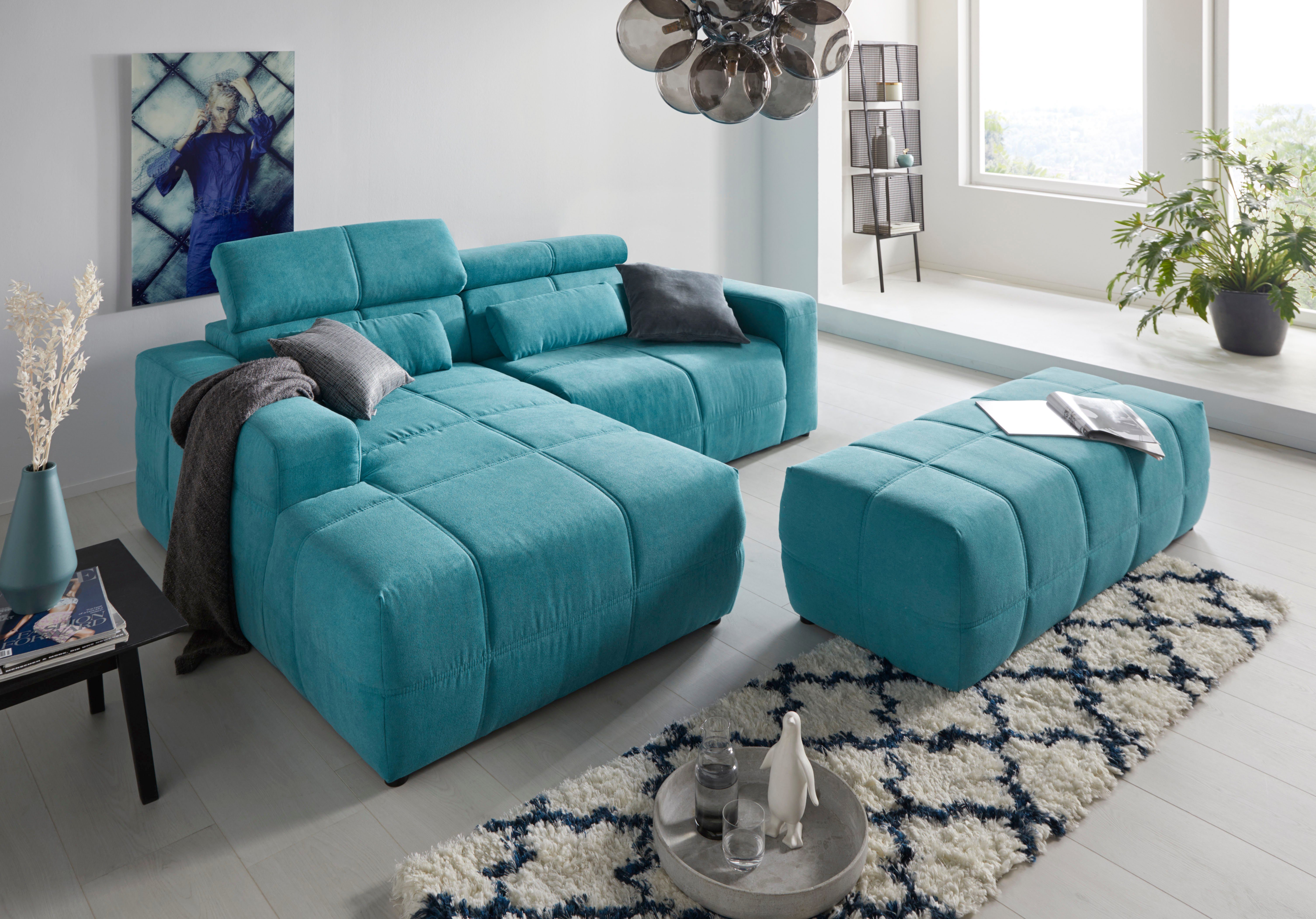 DOMO collection Hoekbank Brandon, incl. Hoofdsteunverstelling, B/D/H: 214/100/80 cm, L-Vorm