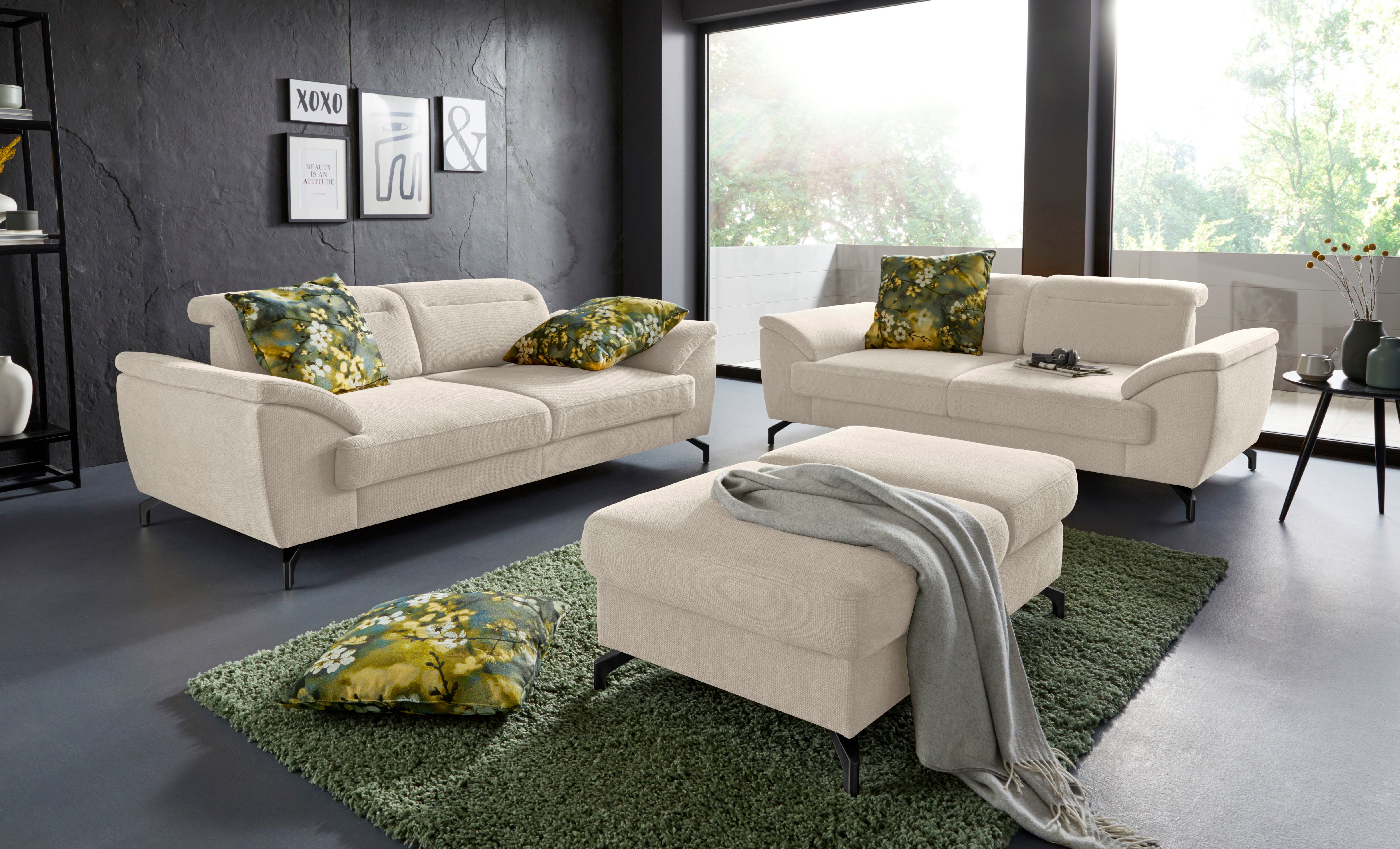 sit&more 2-zitsbank Percy 12 cm poothoogte, zitdiepteverstelling, naar keuze verstelbare hoofdsteun