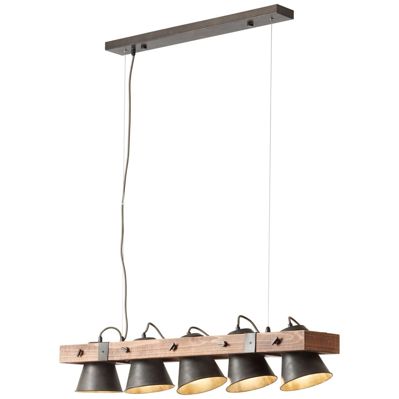 Brilliant Leuchten Hanglamp PLOW Hanglamp 5-lichts, zwenkbaar, staal/hout (1 stuk)