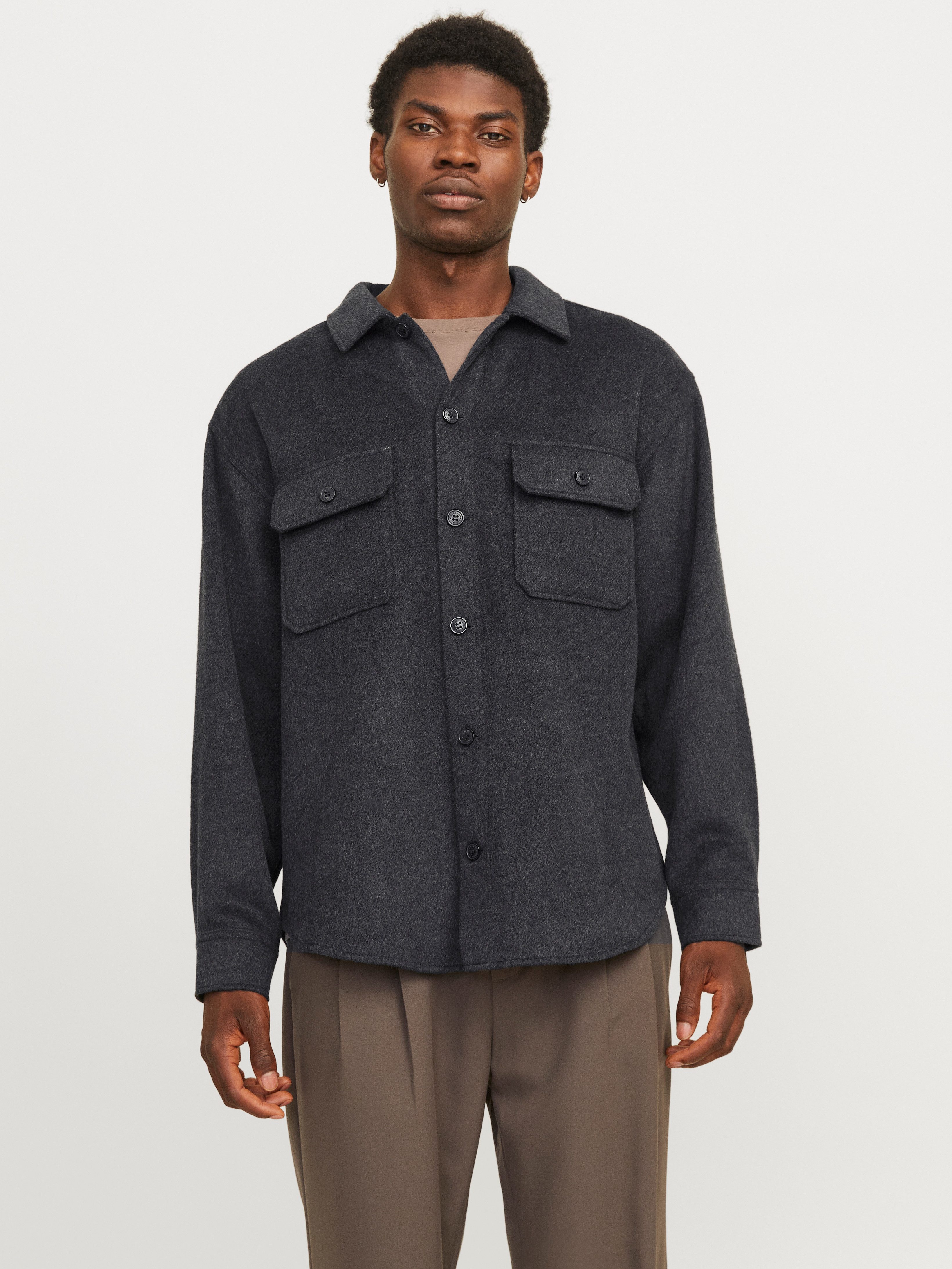 Jack & Jones Overhemd met lange mouwen JJEBRADLEY OLLIE OVERSHIRT LS NOOS heren overhemden maat M zwart