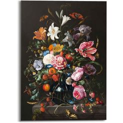reinders! print op glas artprint op glas stilleven met bloemen mauritshuis - oude meester - beroemd schilderij, vlinder (1 stuk) zwart