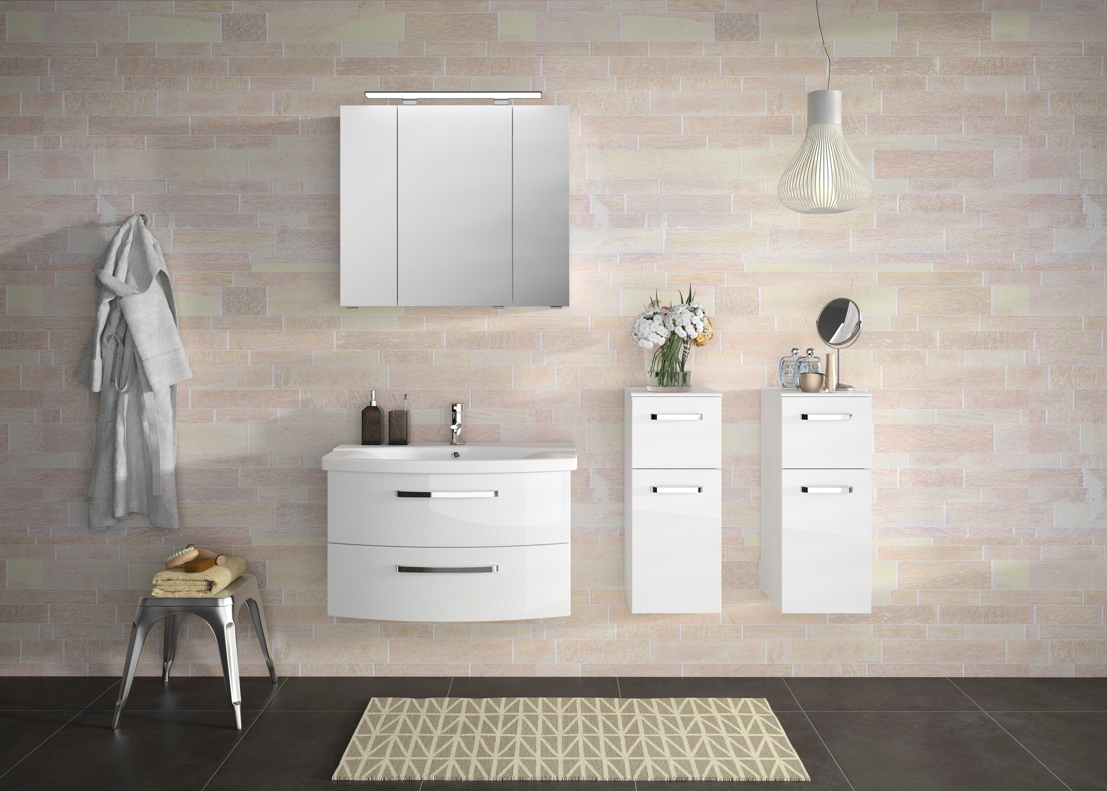 Saphir Badkamerspiegelkast Serie 4010 badkamer spiegelkast incl. LED-opbouwlamp Badkast 80 cm breed, 3 deuren, 6 glazen legplanken, incl. deurdemper