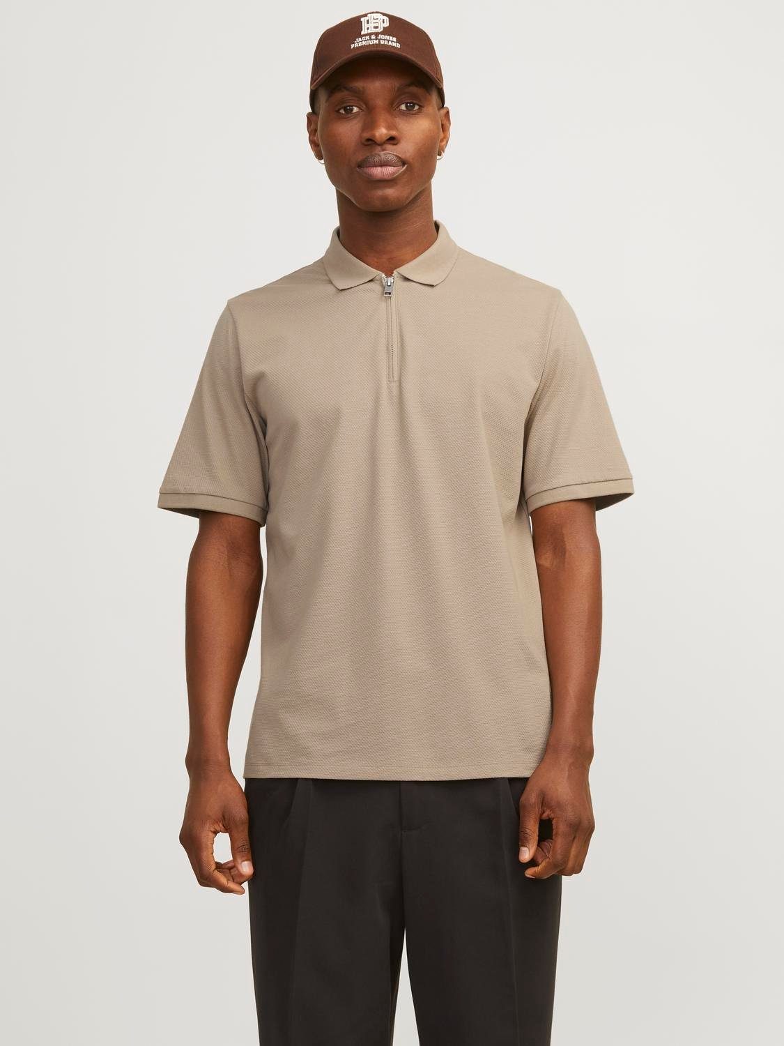Jack & Jones Poloshirt JJEMAC ZIP SS POLO SN heren poloshirts maat M bruin