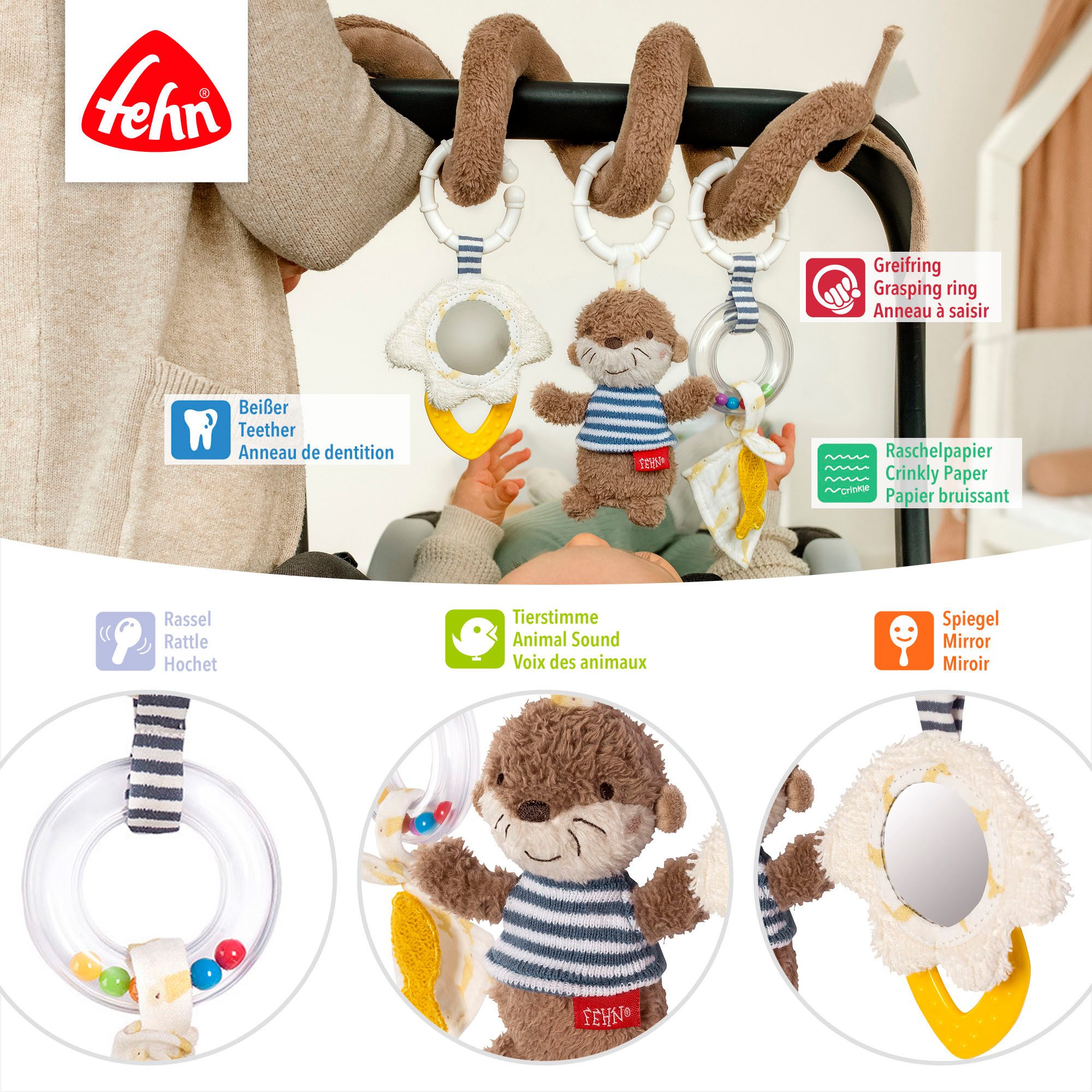 Fehn Grijpspeeltje Otter Theo, activiteitspiraal Otter