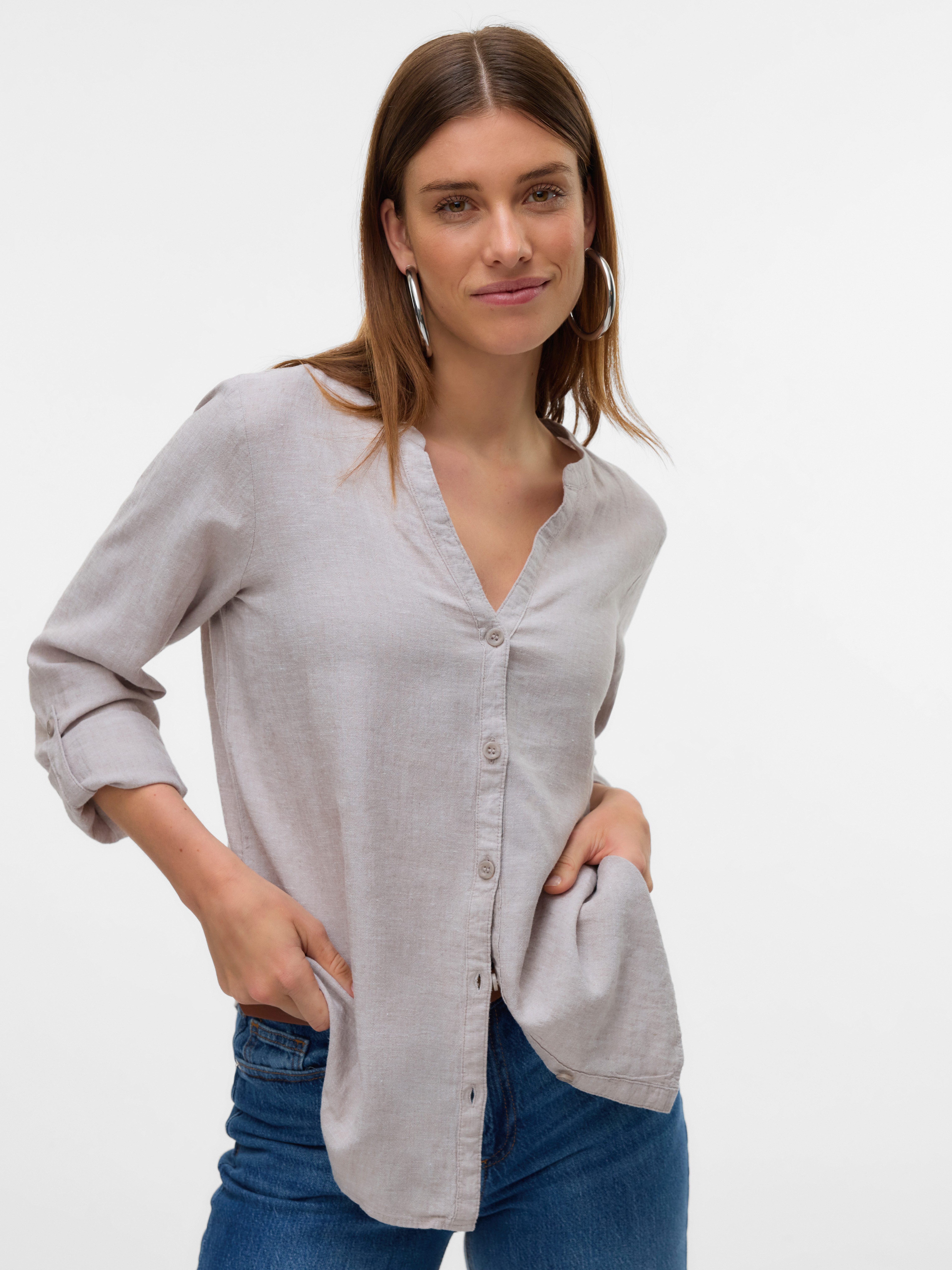 Vero Moda Blouse met lange mouwen VMLINN LS V-NECK SHIRT WVN NOOS