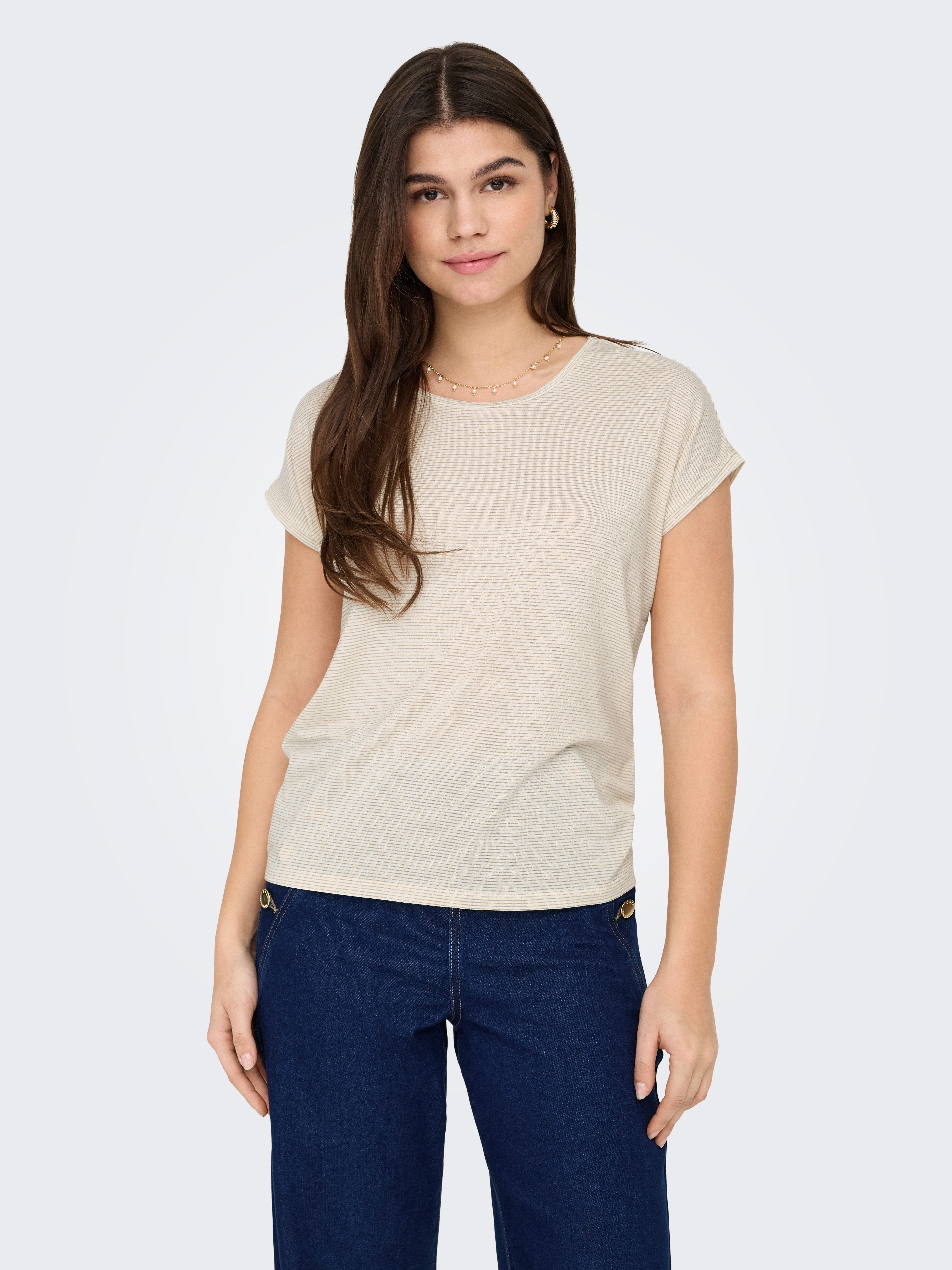 Only Shirt met korte mouwen ONLCLAUDIA S/S GLITTER STRIPE TOP JRS