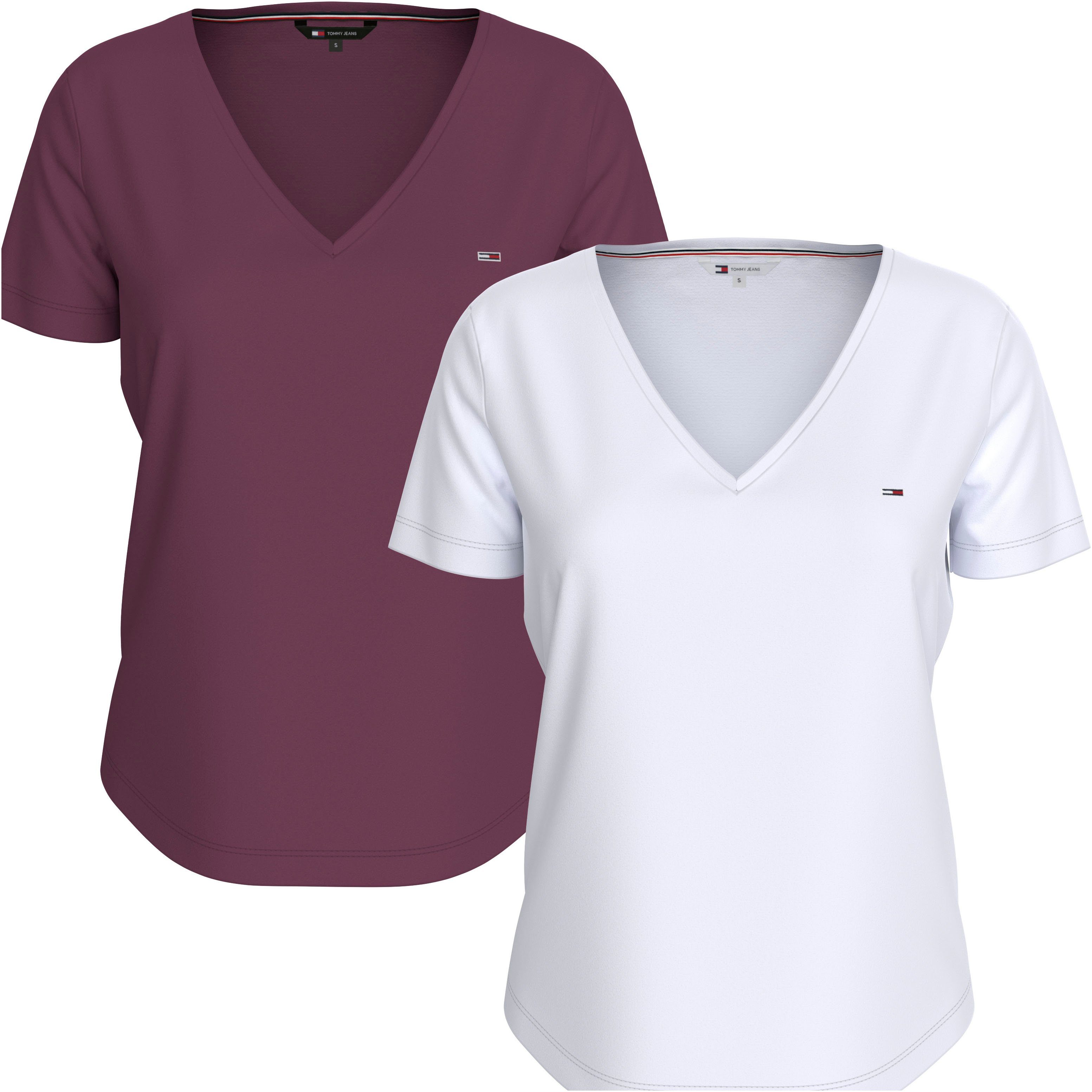 TOMMY JEANS Shirt met V-hals TJW 2PACK SLIM SOFT V NECK TEE in basic look met  merklabel (2-delig, Set van 2)