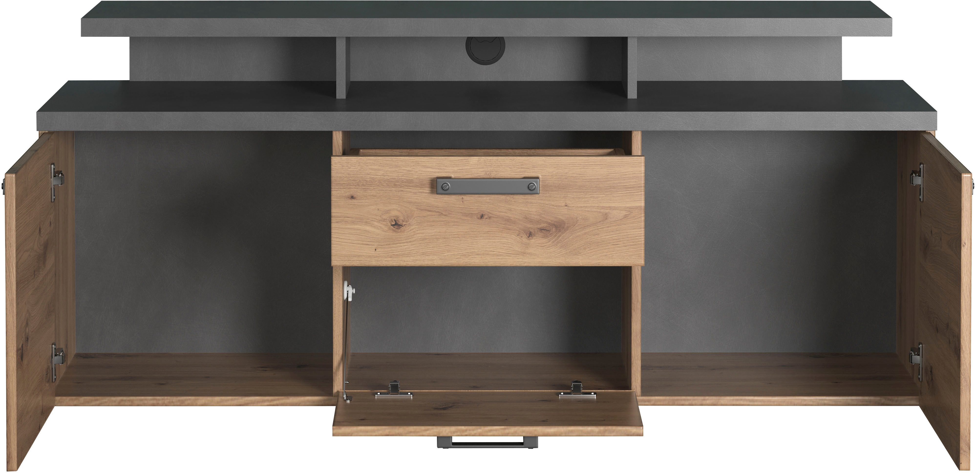 Home affaire Tv-kast Ambres Lowboard inclusief opzetstuk in eik/grijs - Met volledige uittrekfunctie (1 stuk)