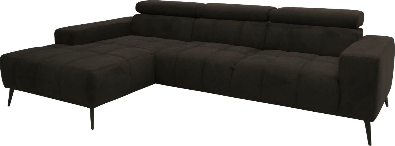 DOMO collection Hoekbank Trento L-vorm, met sledevoet of enkele voet naar keuze met verstelbare hoofdsteun, récamier links/rechts bestelbaar