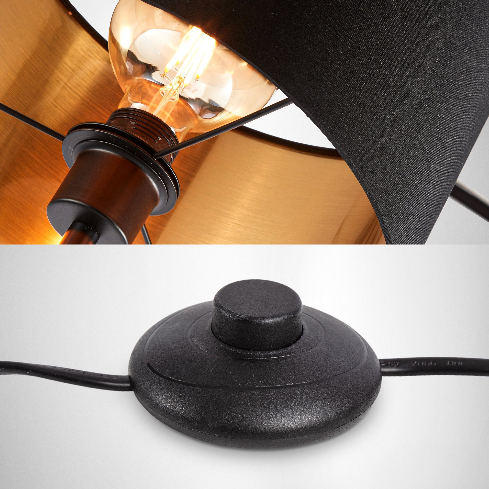 B.K.Licht Staande lamp BKL1417 vloerlamp vintage, met voetknop, lampenkap van stof max. 40 watt, woonkamerlamp, industrieel, 30x141,5 cm, zwart-goudkleur