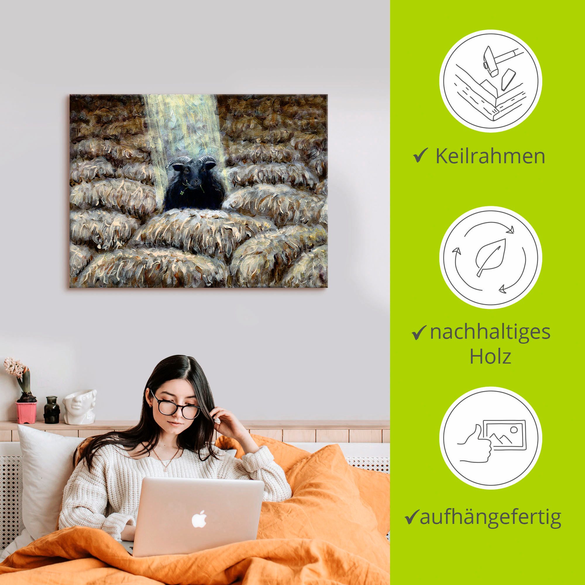Artland Artprint Zwarte schaap als artprint op linnen in verschillende maten