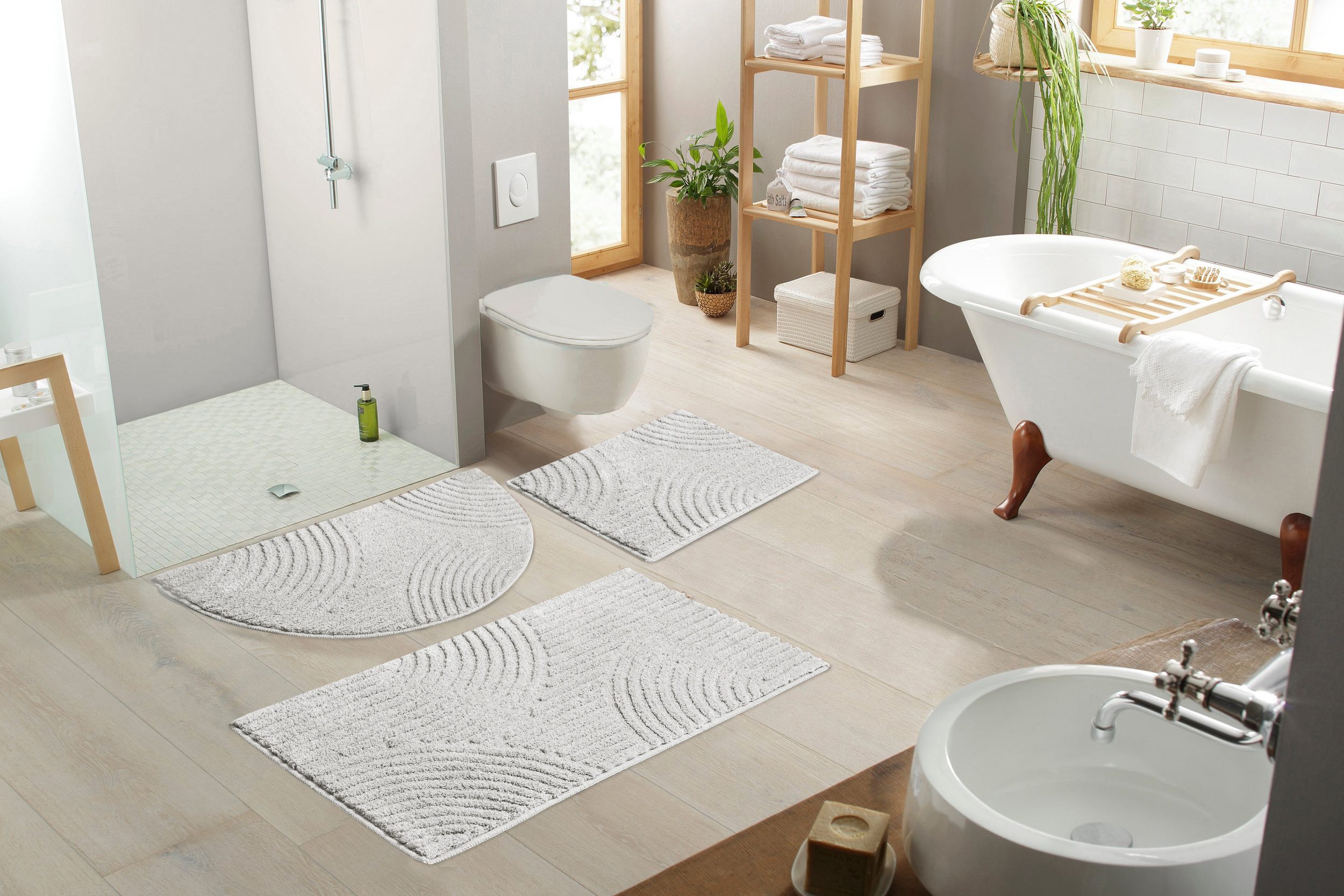 my home Badmat Ognon, Scandi, Boho, modern patroon Badkleed, uni-kleuren, hoog-laag effect (1 stuk)