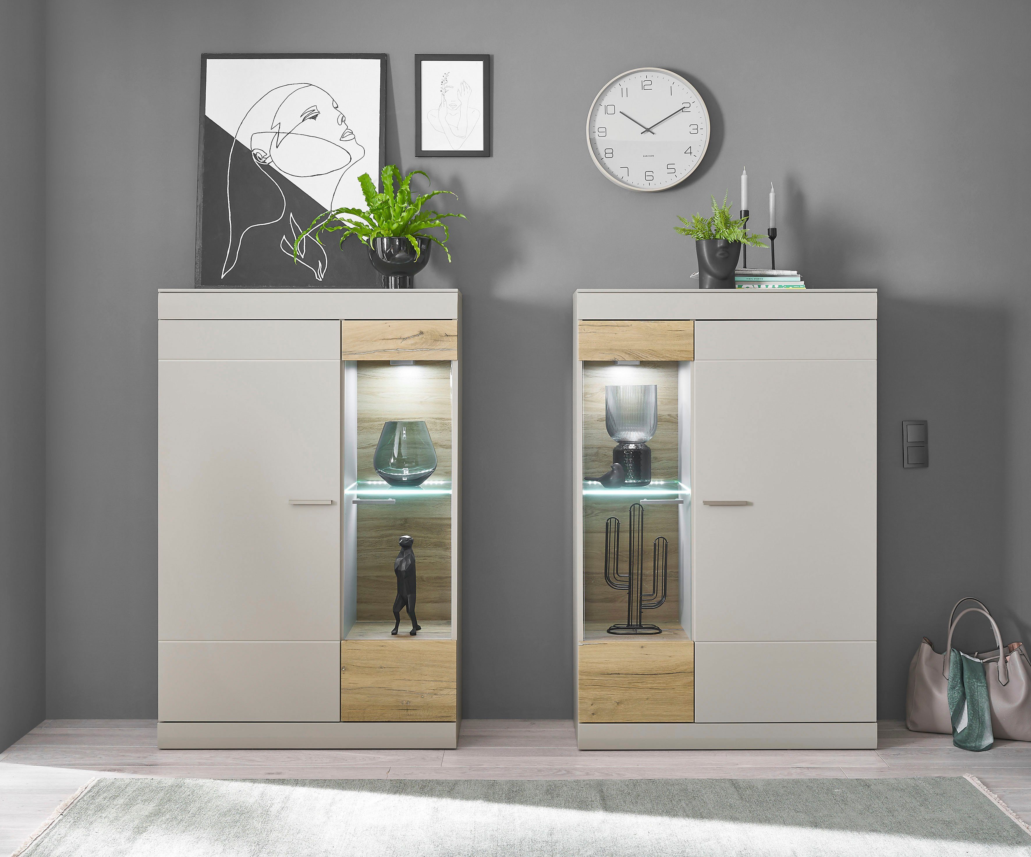 INOSIGN Vitrinekast SCARA met applicatie tineiken decor, breedte 90 cm, met soft-closefunctie