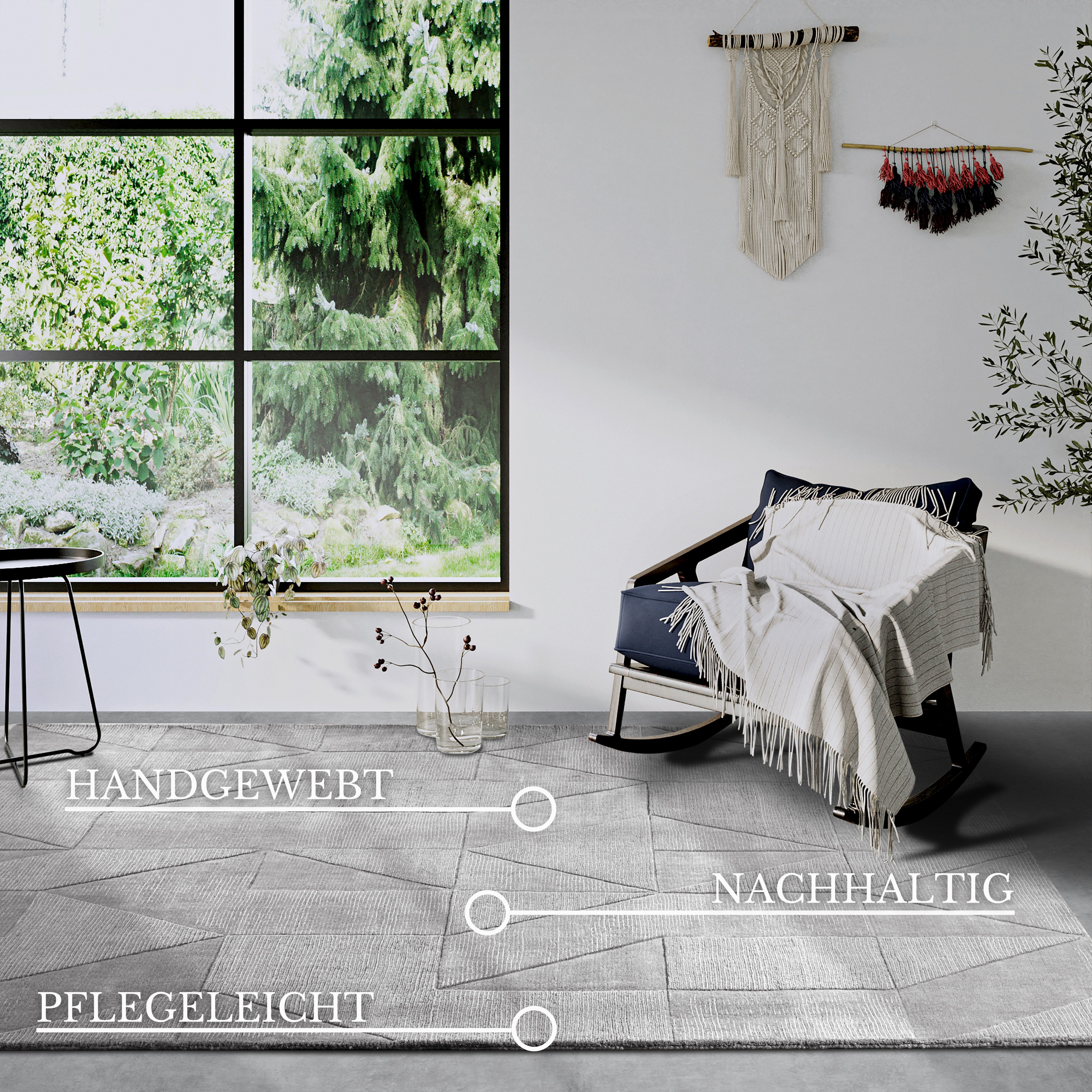 Villeroy & Boch Wollen kleed Ursule Loper, handgeweven, wol, natuur, woonkamer, geometrie, boho