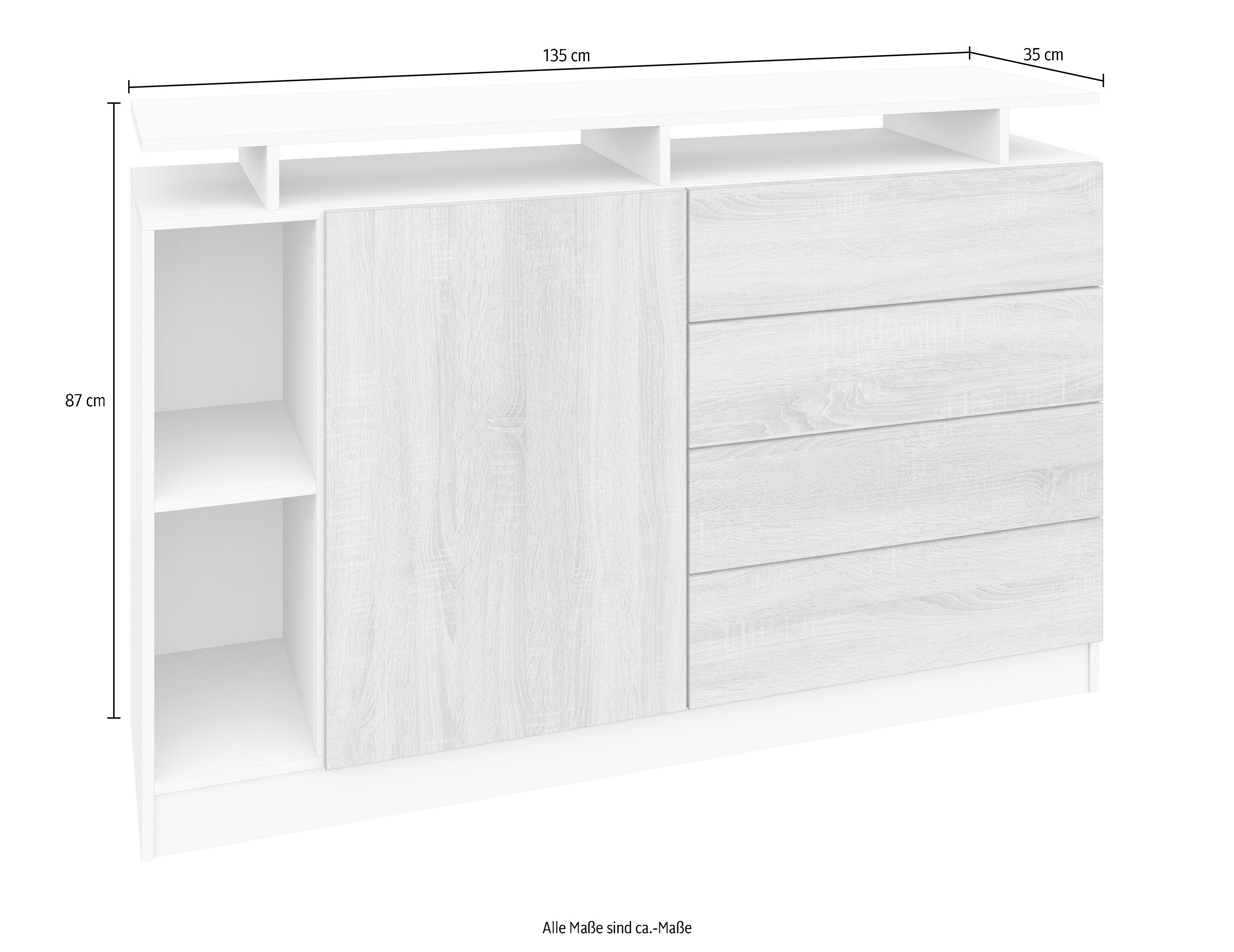 borchardt Möbel Dressoir Vaasa moderne greeploze look, push-to-openfunctie