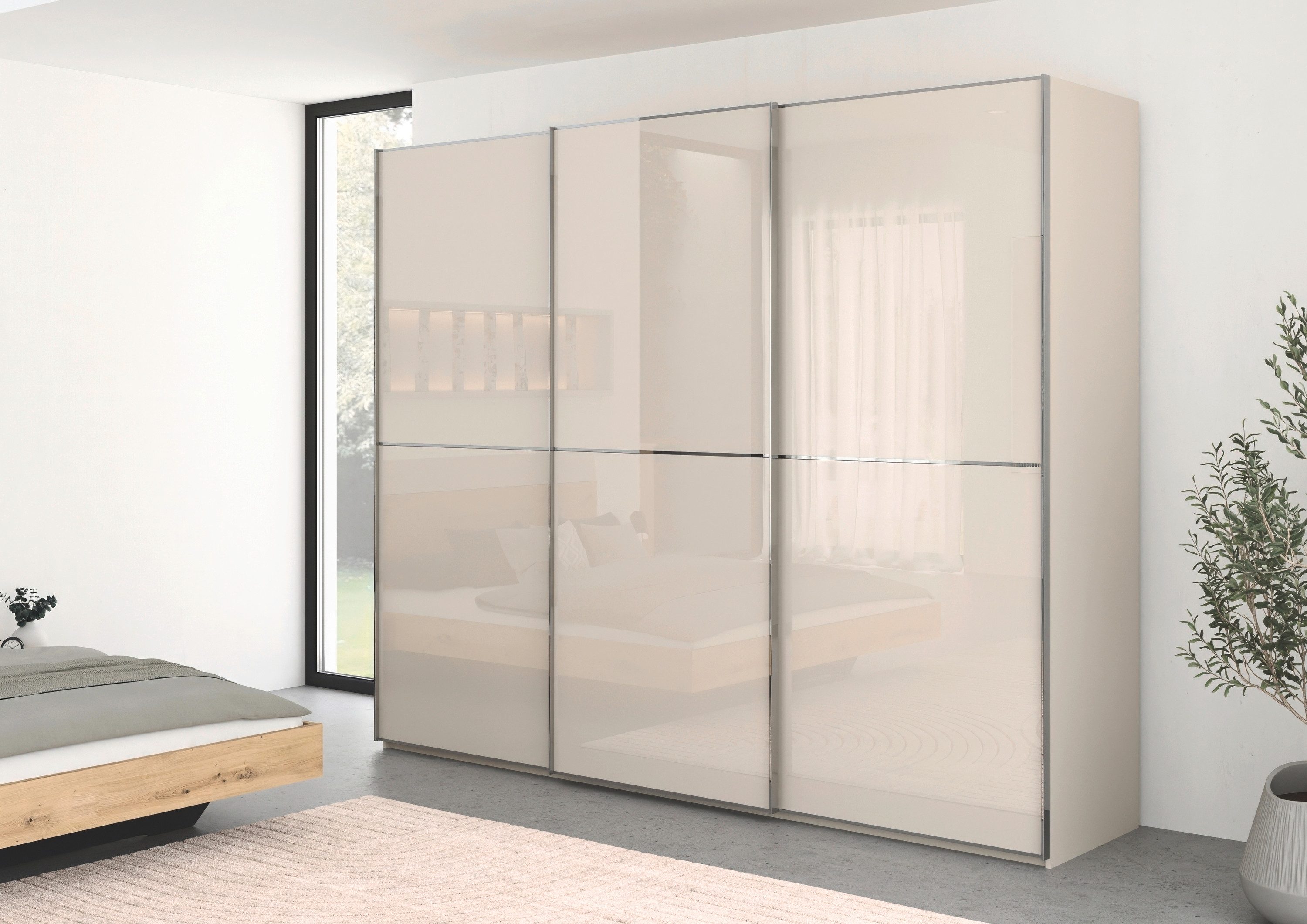 rauch Schuifdeurkast Kledingkast Kast Garderobe Slaapkamerkast SCALE-DUO edel tweedelige deuren glas-front met 3 sierlijsten made in germany