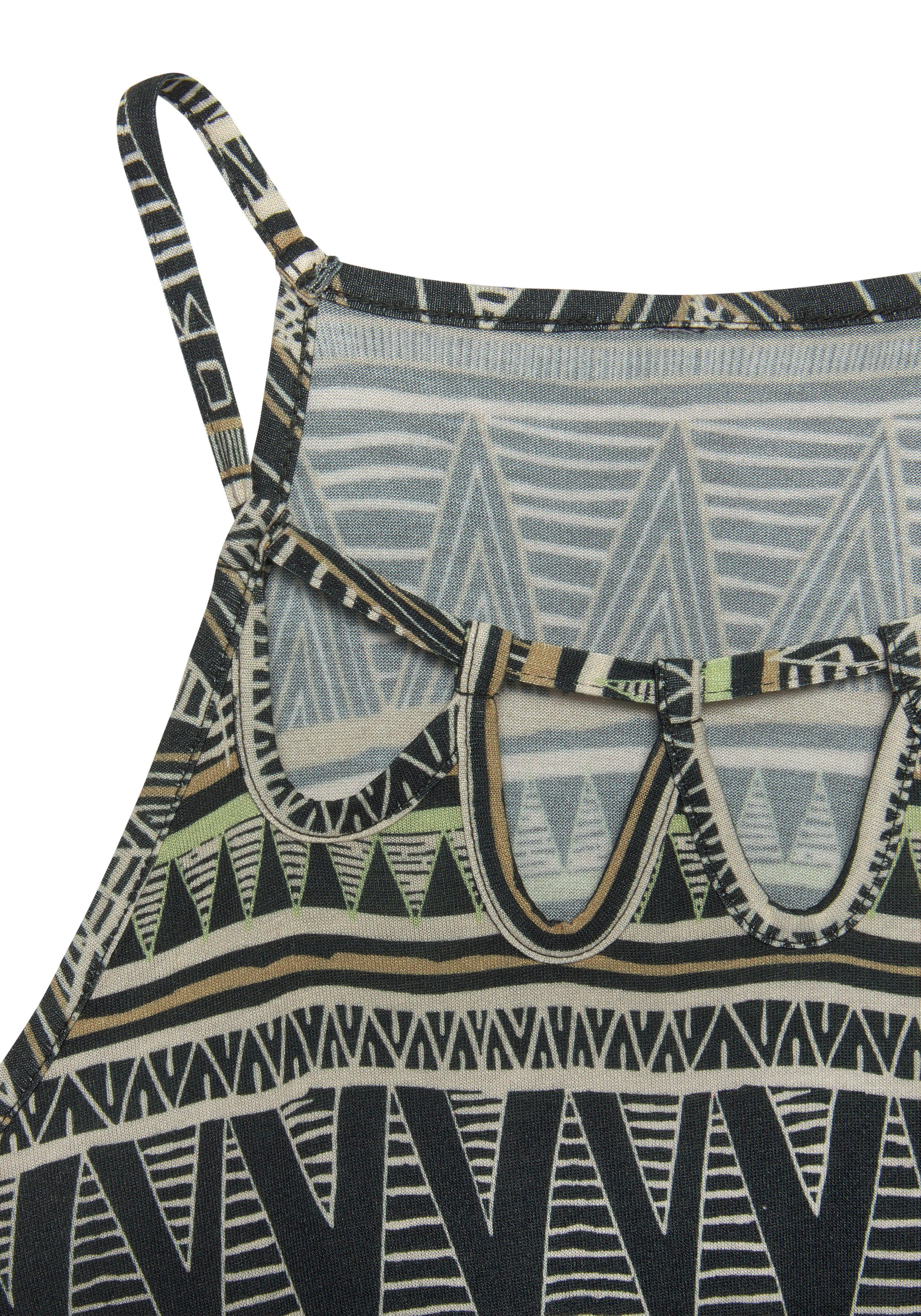 Beachtime Jerseyjurk met all-over print en cut-outs bij de halslijn, zomerjurk, strandjurk