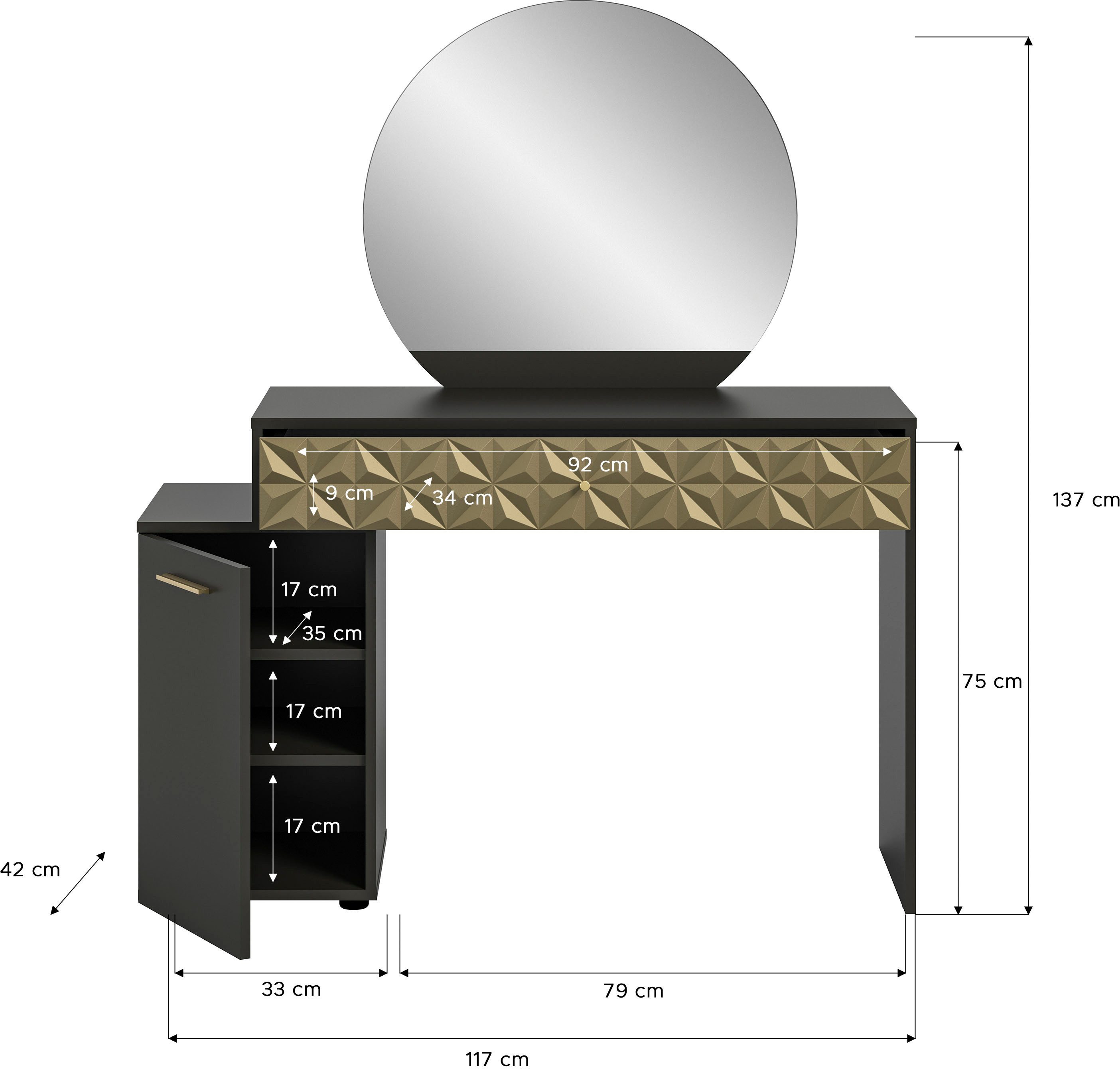 INOSIGN Sidetable Föhnkast, kaptafel, make-uptafel, inclusief spiegel