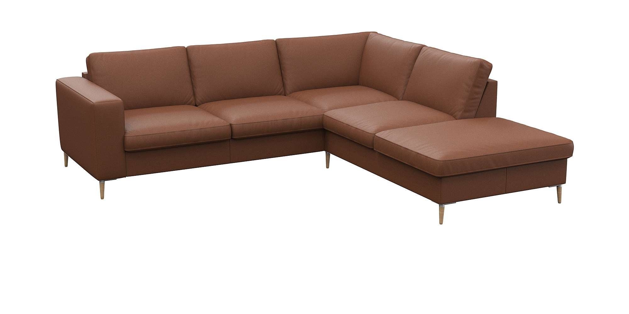FLEXLUX Hoekbank Fiore, L-vorm brede armleuningen, aluminium/eiken poten, bxd 241x225 cm, koudschuim in de zitting