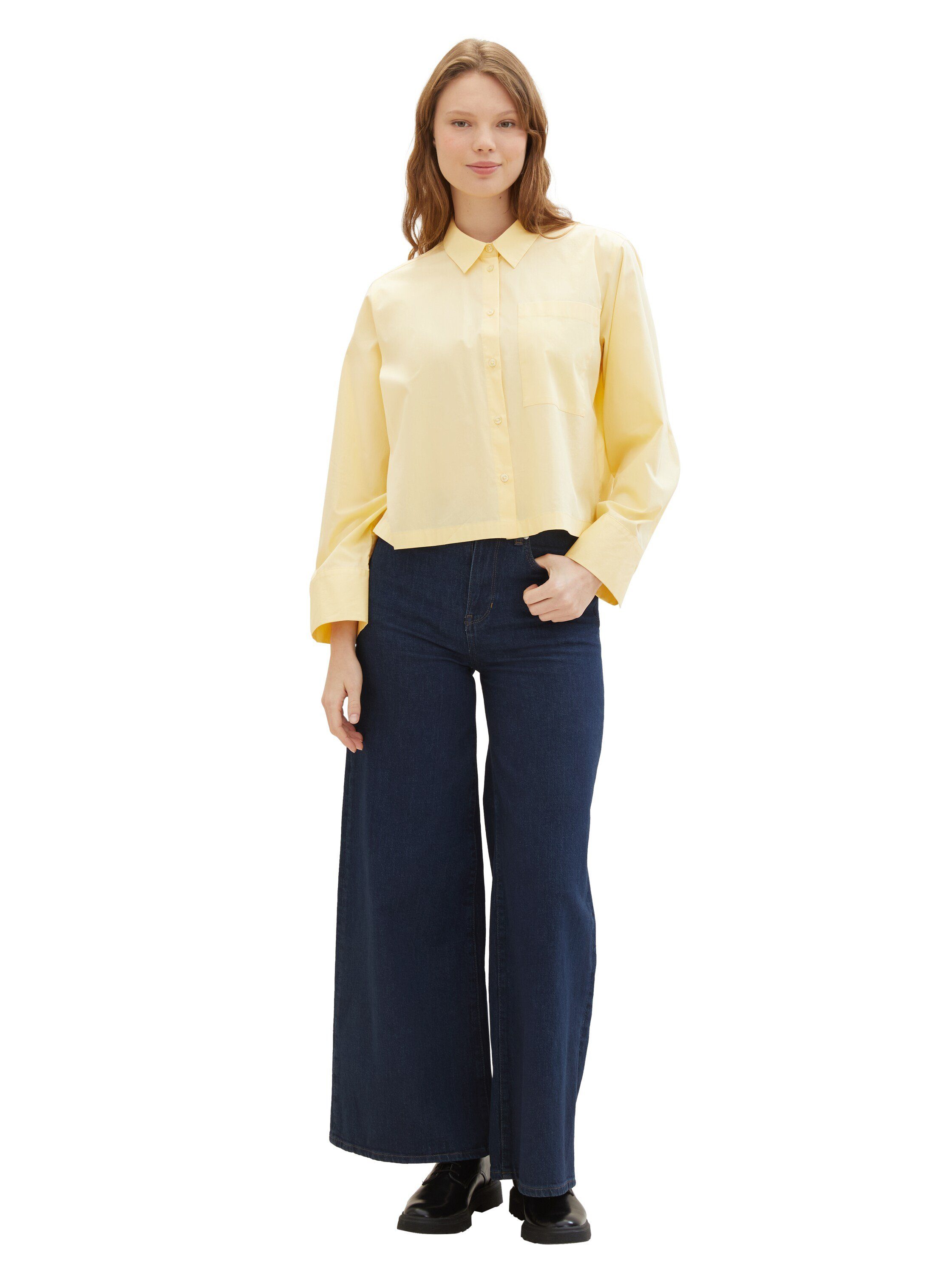 Tom Tailor Denim Overhemdblouse met kellerplooi in oversized-look en extra kort