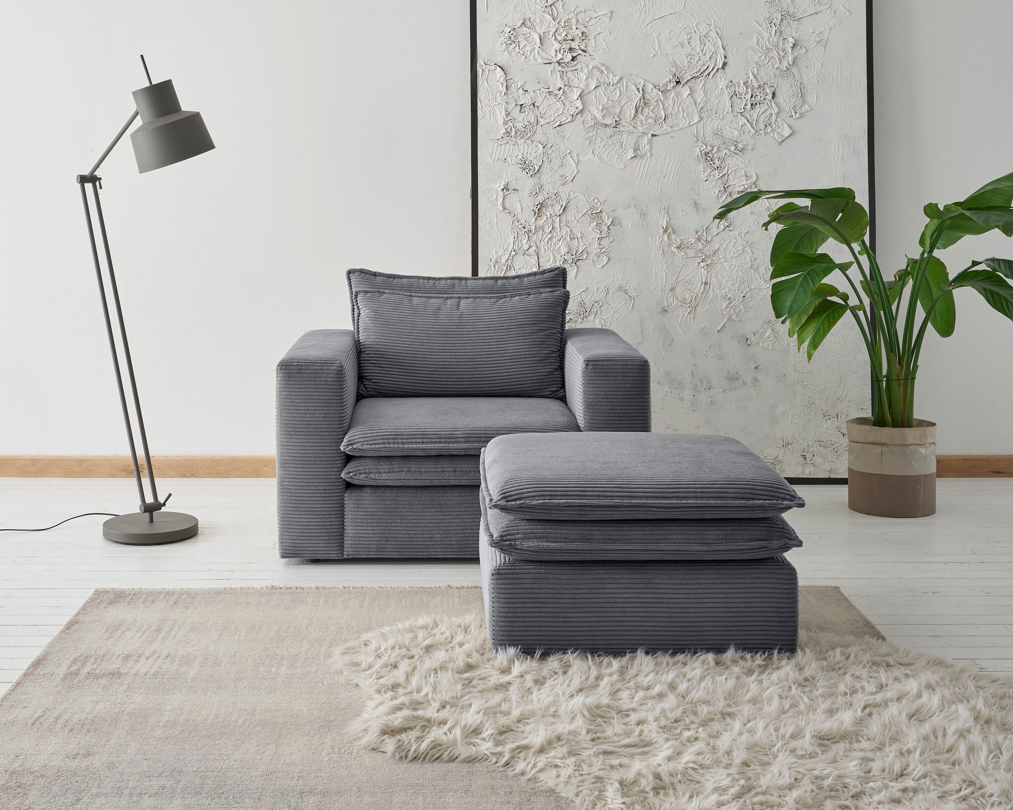 Places of Style Zithoek PIAGGE Hoogwaardige cord, fauteuil en hocker klein als set (2-delig)